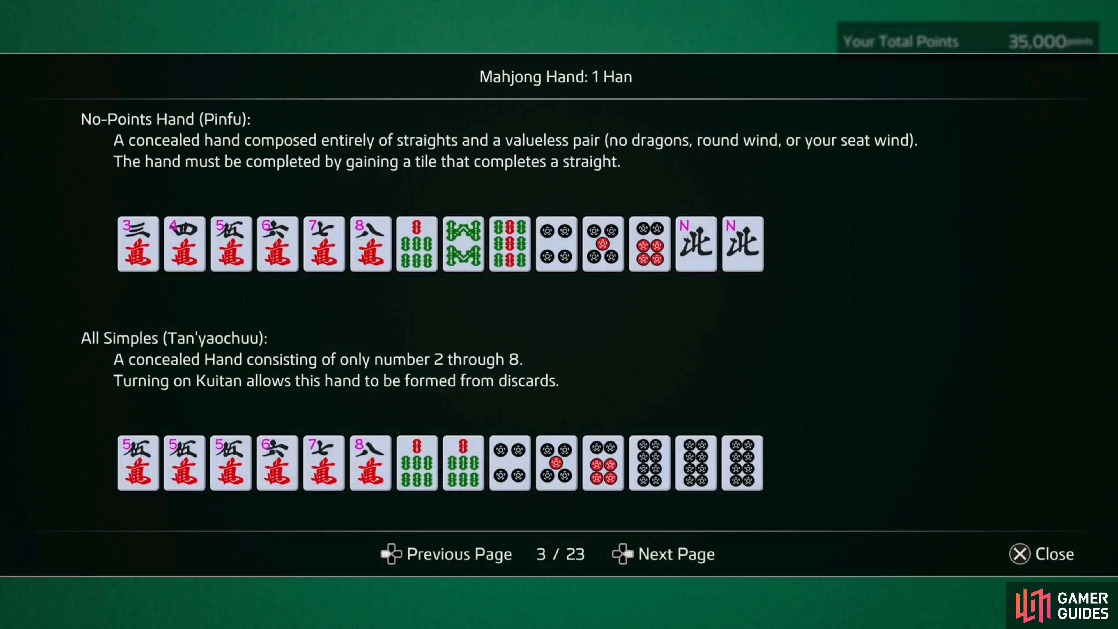 The in-game help files show all of the different kinds of hands with which you can win