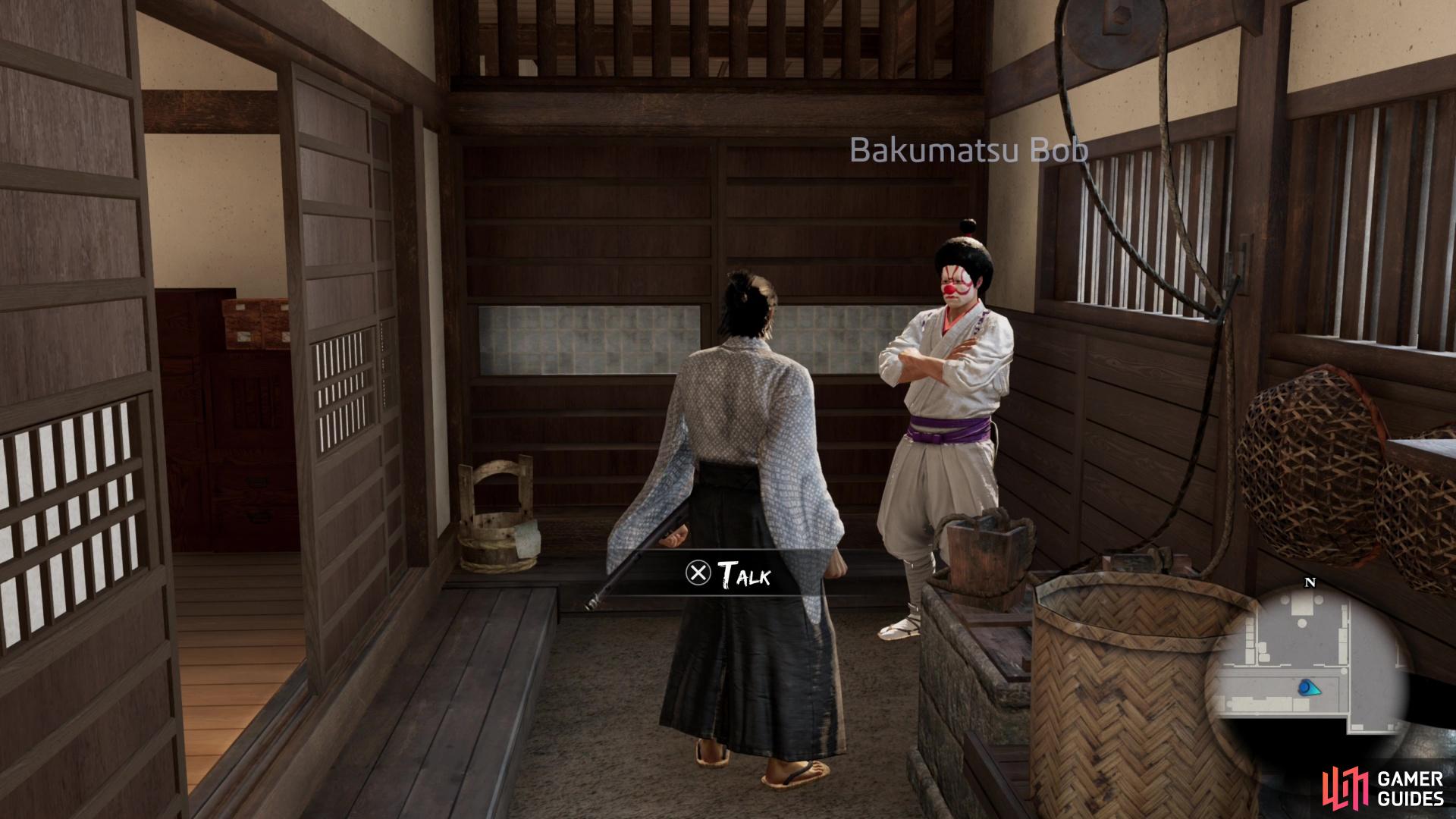 Talk to Bakumatsu Bob at Teradaya inn,