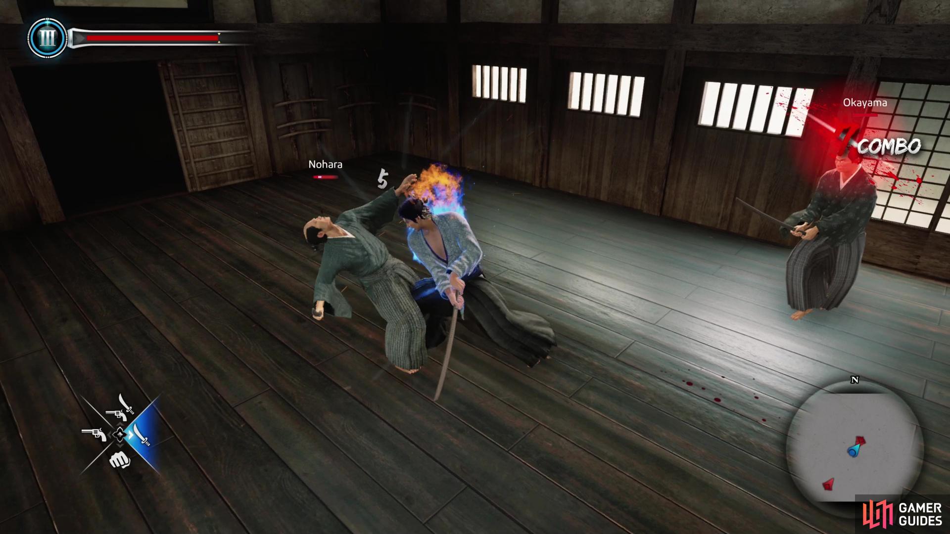 then progress through the start of Chapter 2 by defeating some students at a dojo,