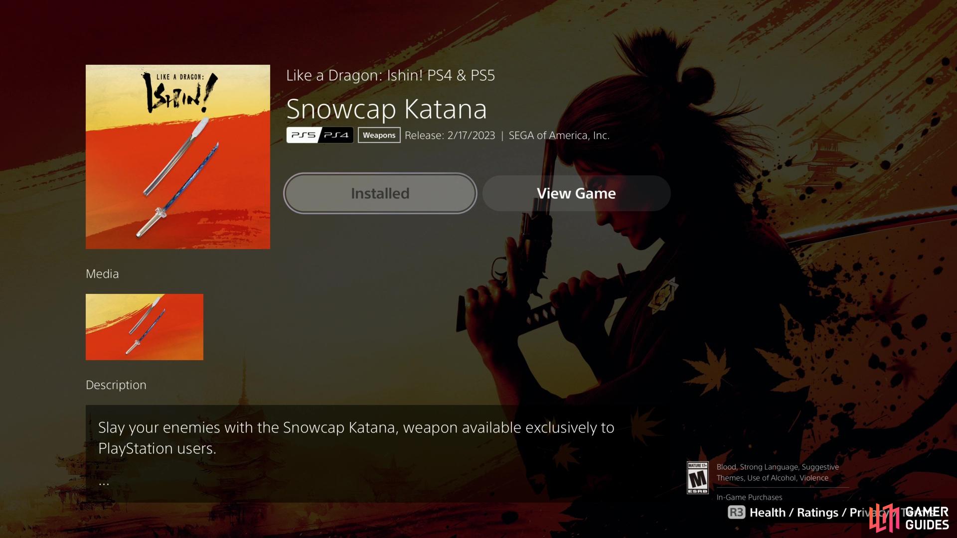 Download the Snowcap katana from the PlayStation store,