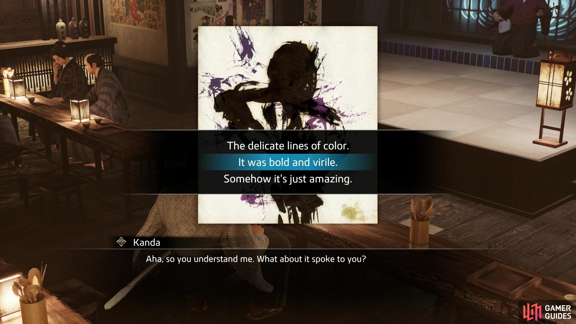 then tell Kanda the painting your singing inspires is "bold".