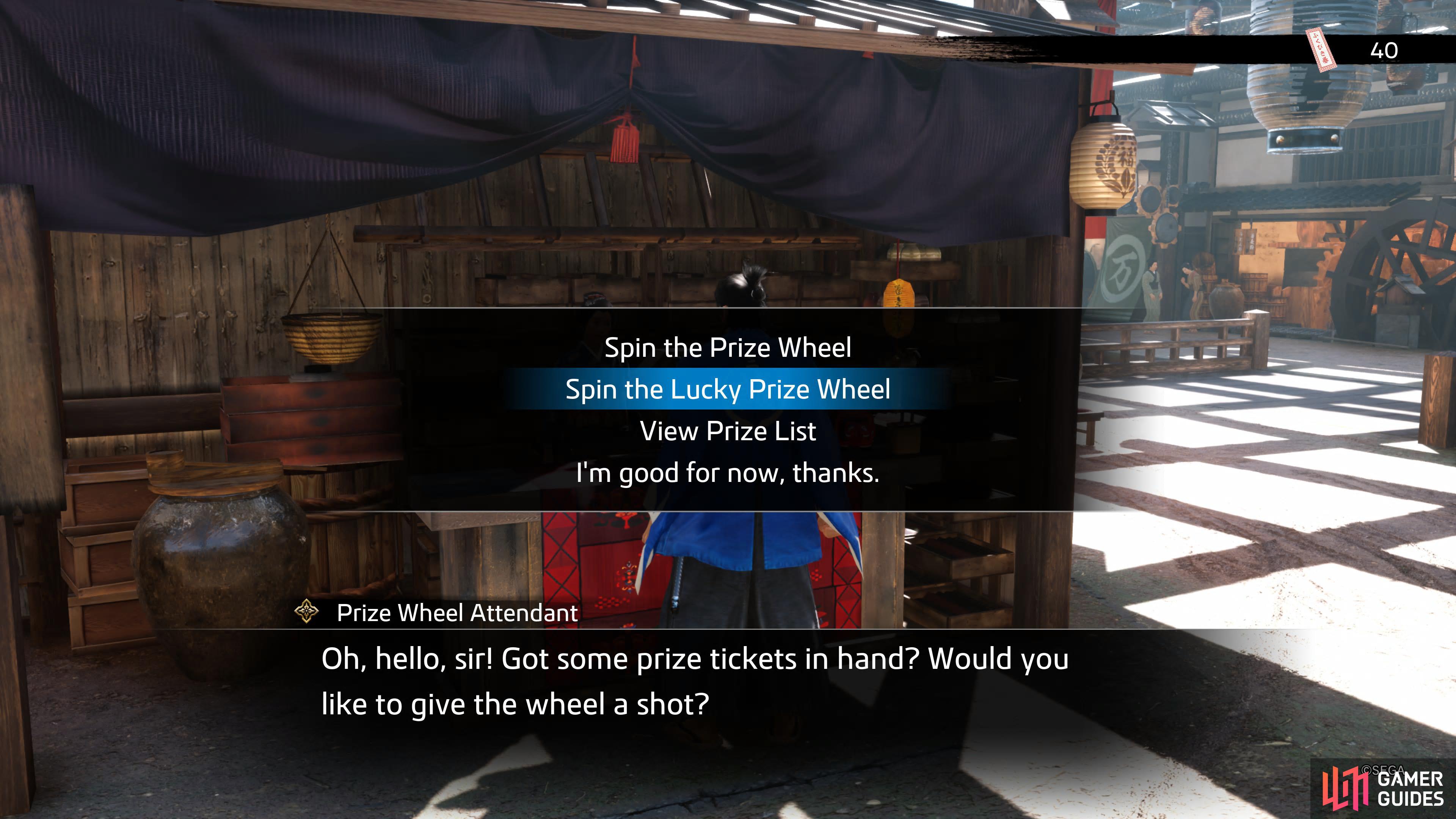 The Regular Lottery Prize Wheel costs 1 ticket to spin the wheel while the Lucky Prize Wheel will cost you double.