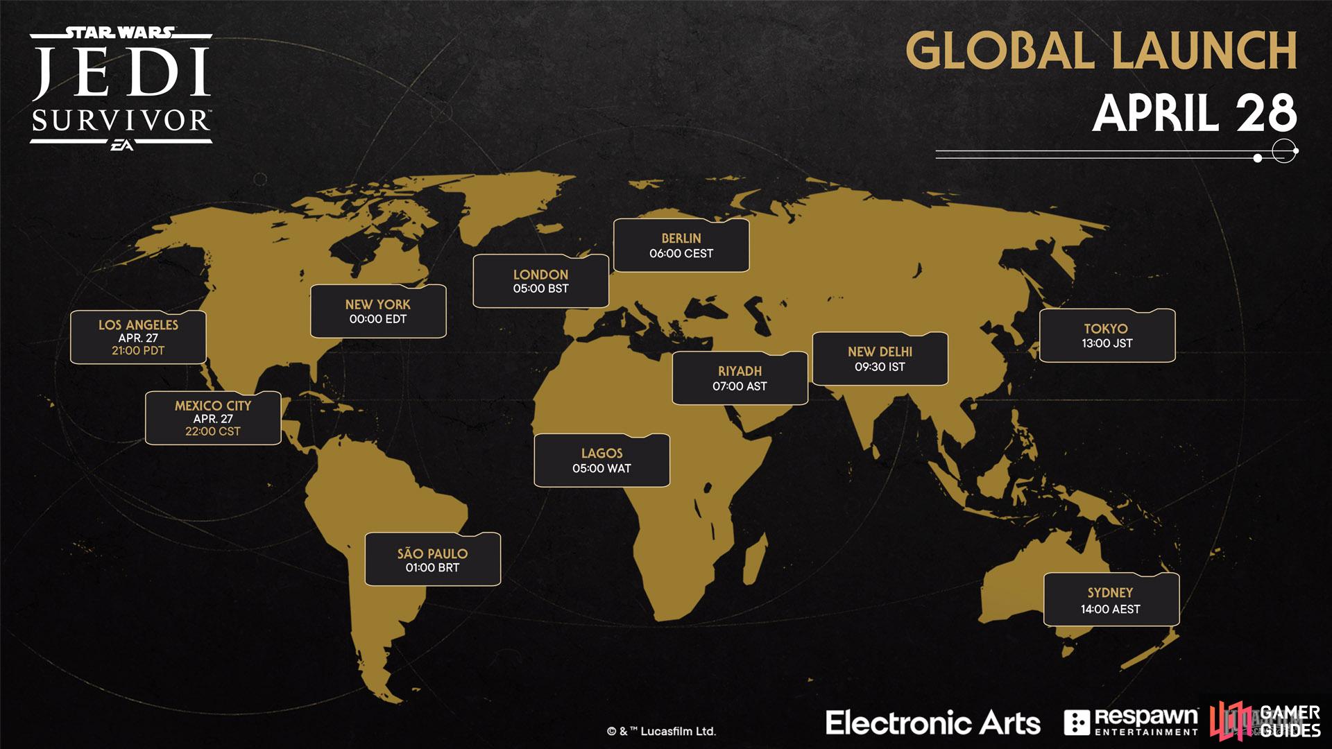 The official Star Wars Jedi: Survivor release times across the globe