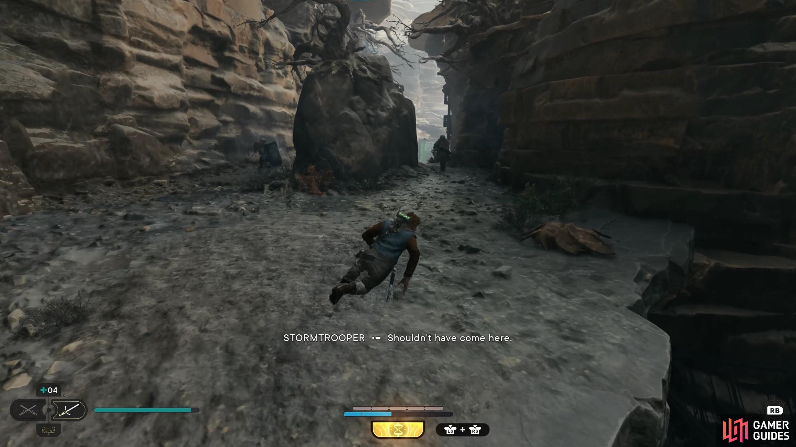 Continue through the pass, fighting some more scythe boys and two more imperials