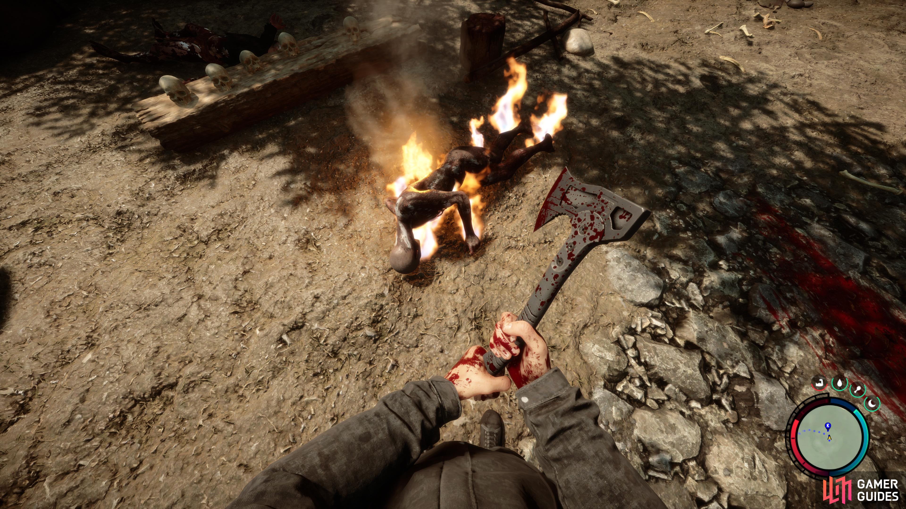 You can get bones by burning corpses on the campfire.