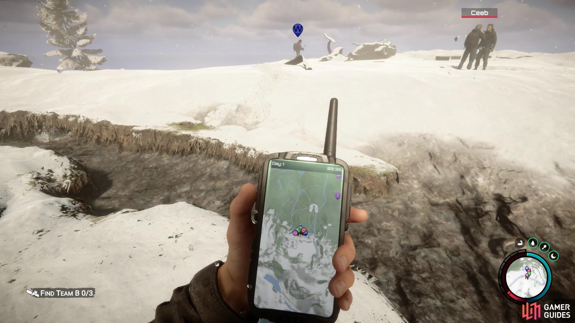 Head to the mountain helicopter crash site area, as seen on this GPS.