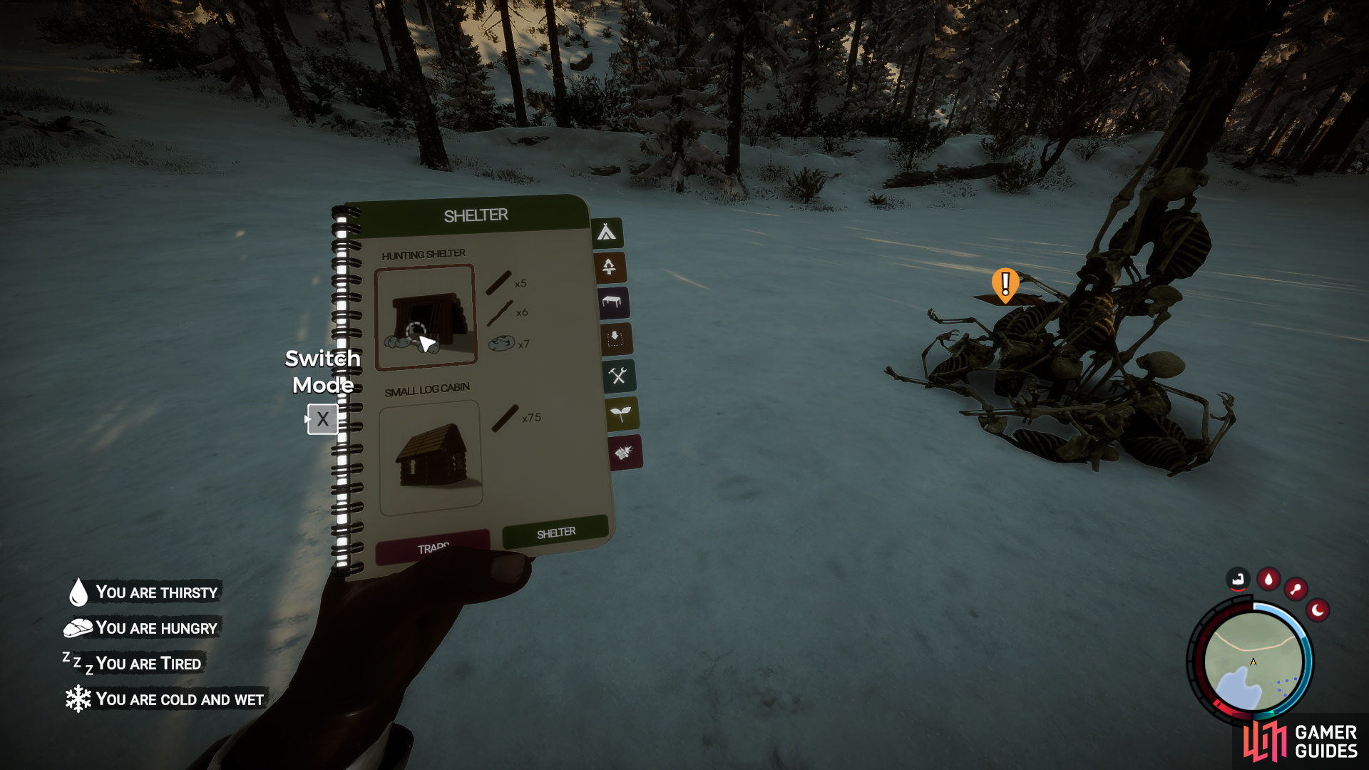 Select the Hunting Shelter from your Guide Book.