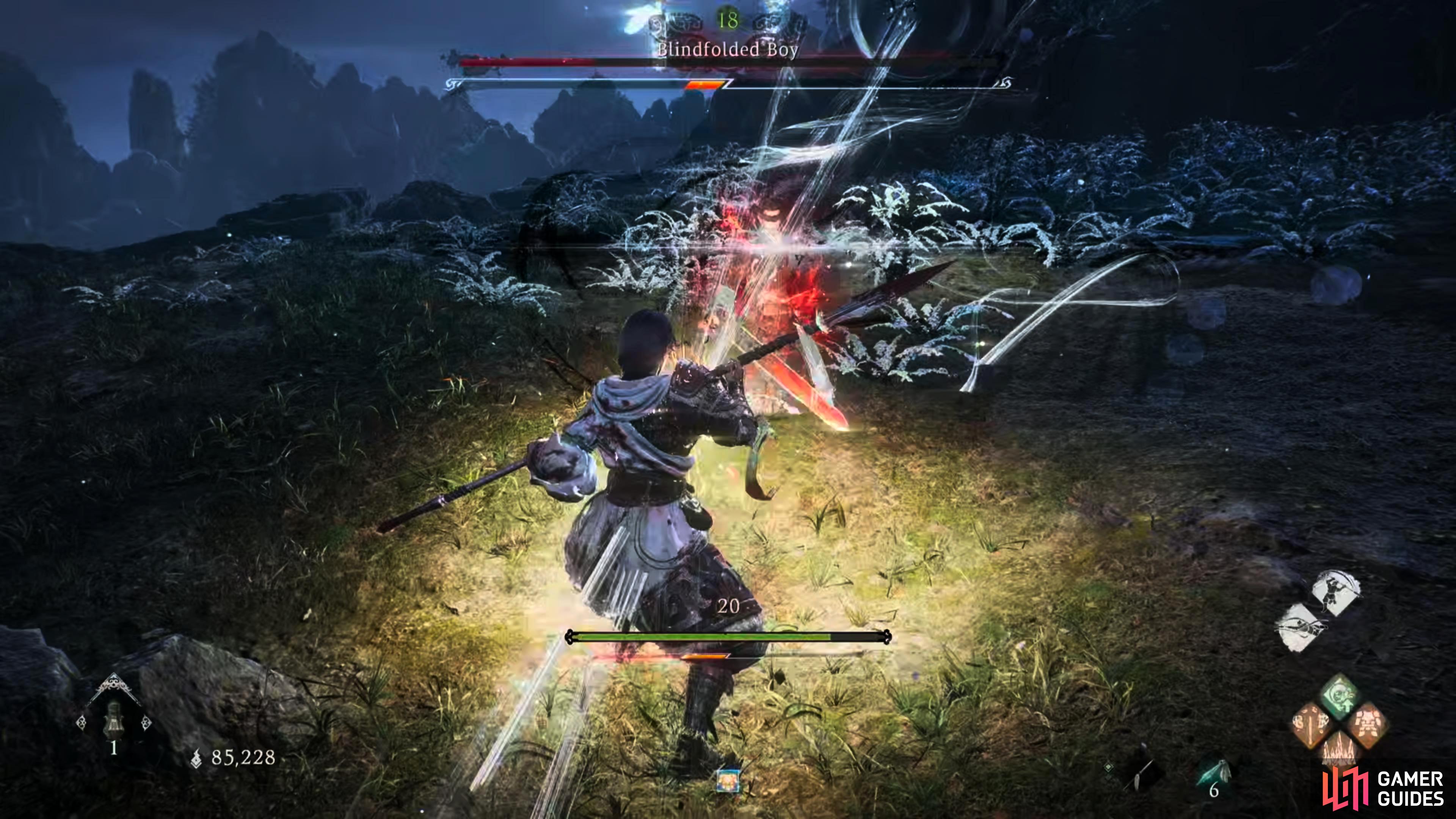 The boss will perform a three-hit combo before unleashing a barrage of blades.