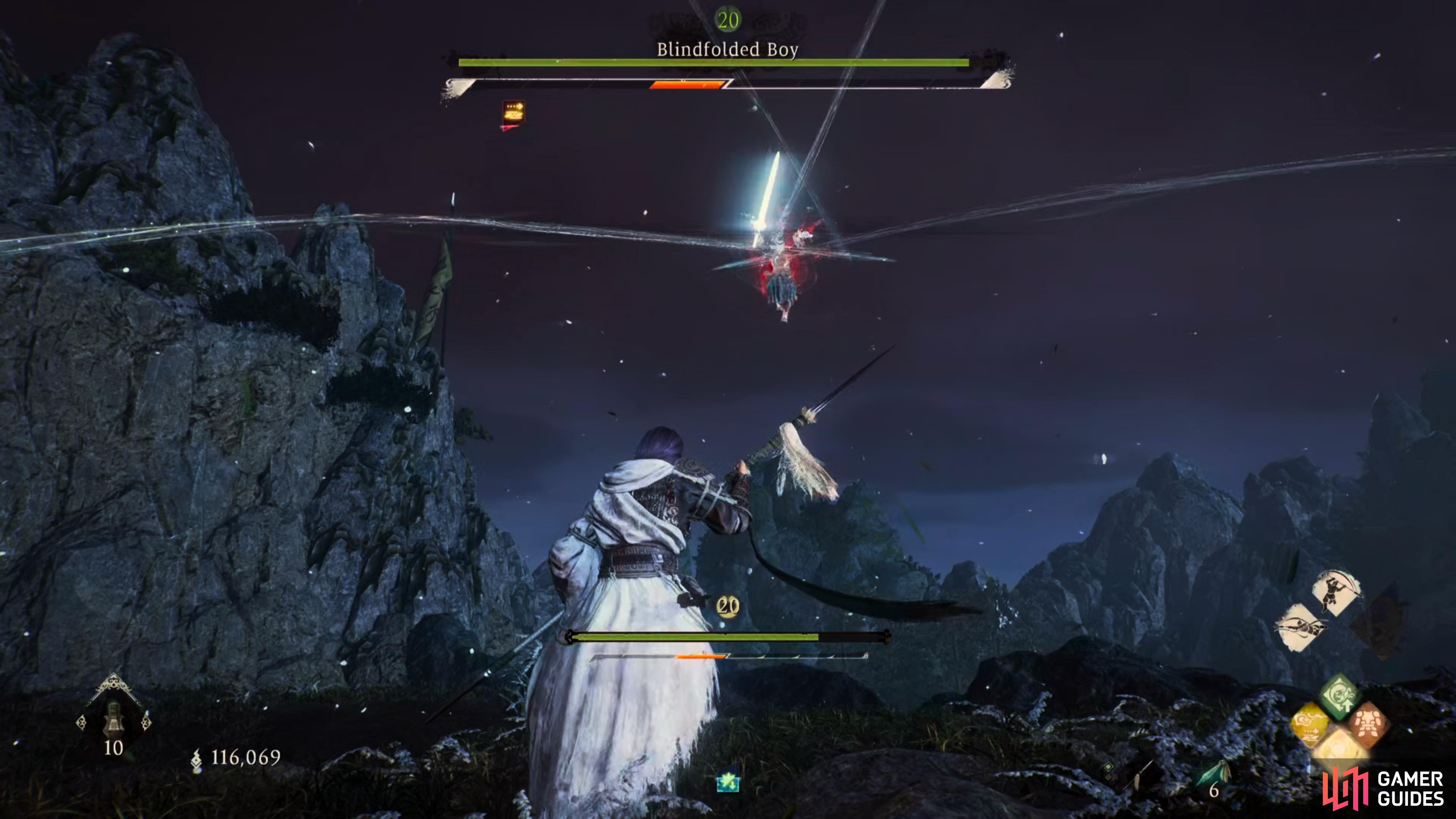 The boss will regularly jump in the air before throwing a ranged attack at you.