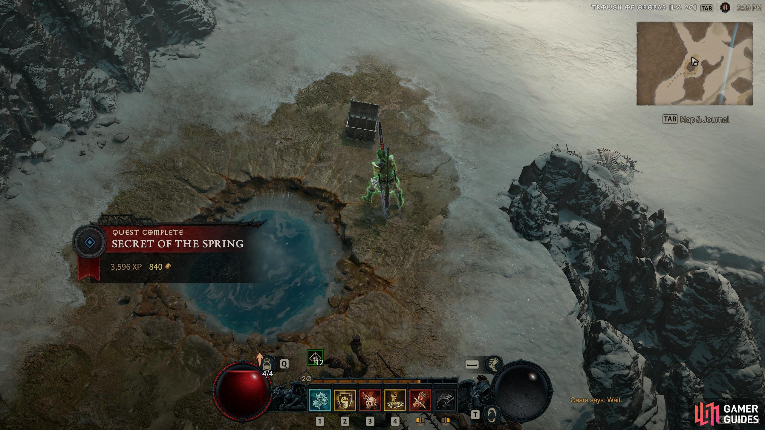 You need to use the wait emote to complete the Secrets of the Spring quest in Diablo 4.