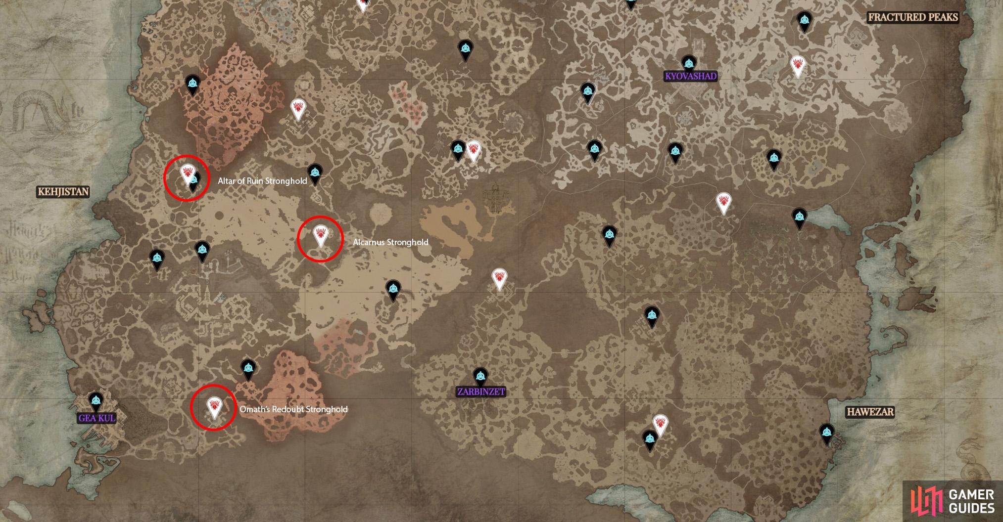 Diablo 4 Stronghold locations