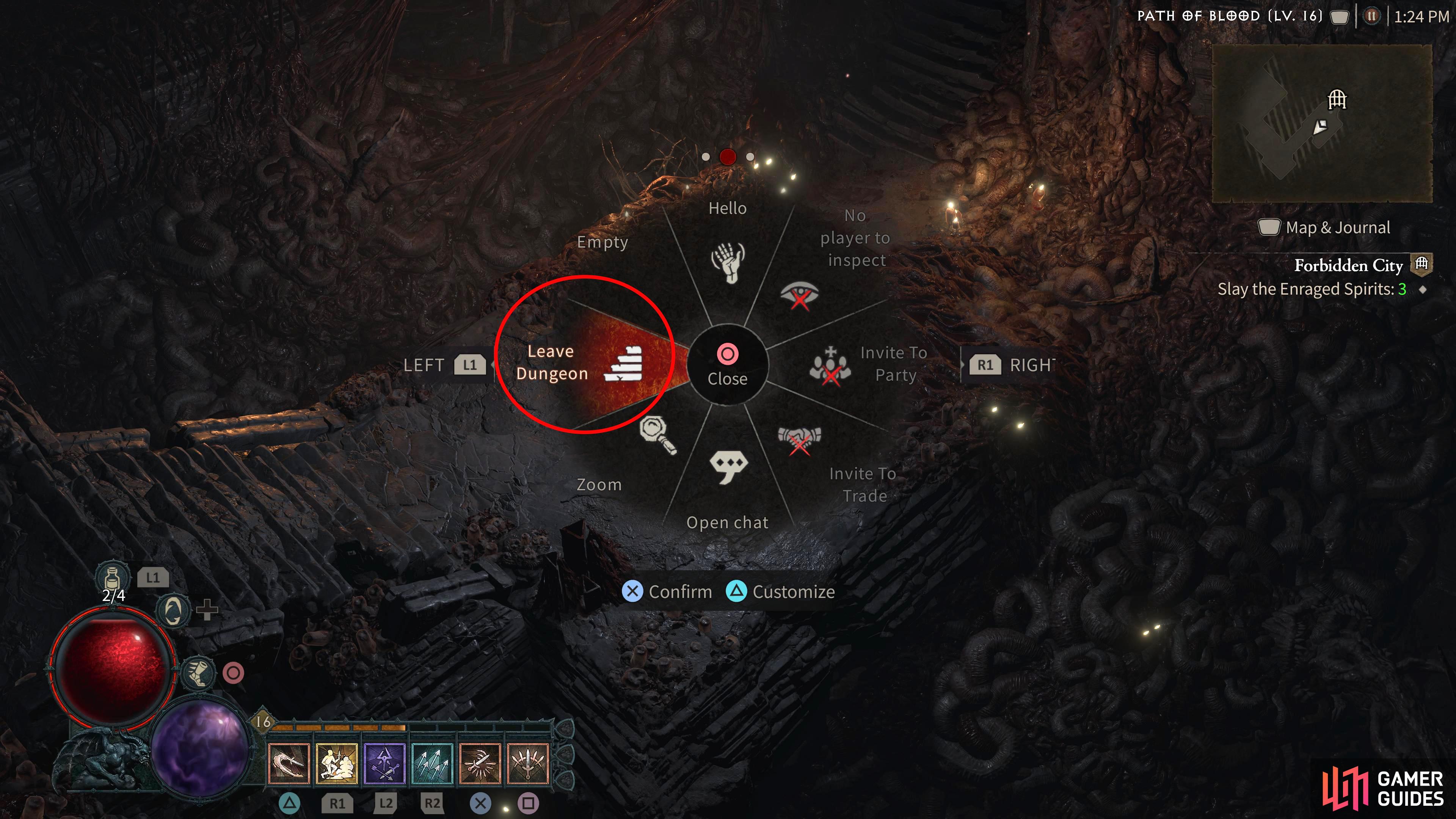 In larger maps, you may want to use the "Leave Dungeon" shortcut in the Action Wheel.