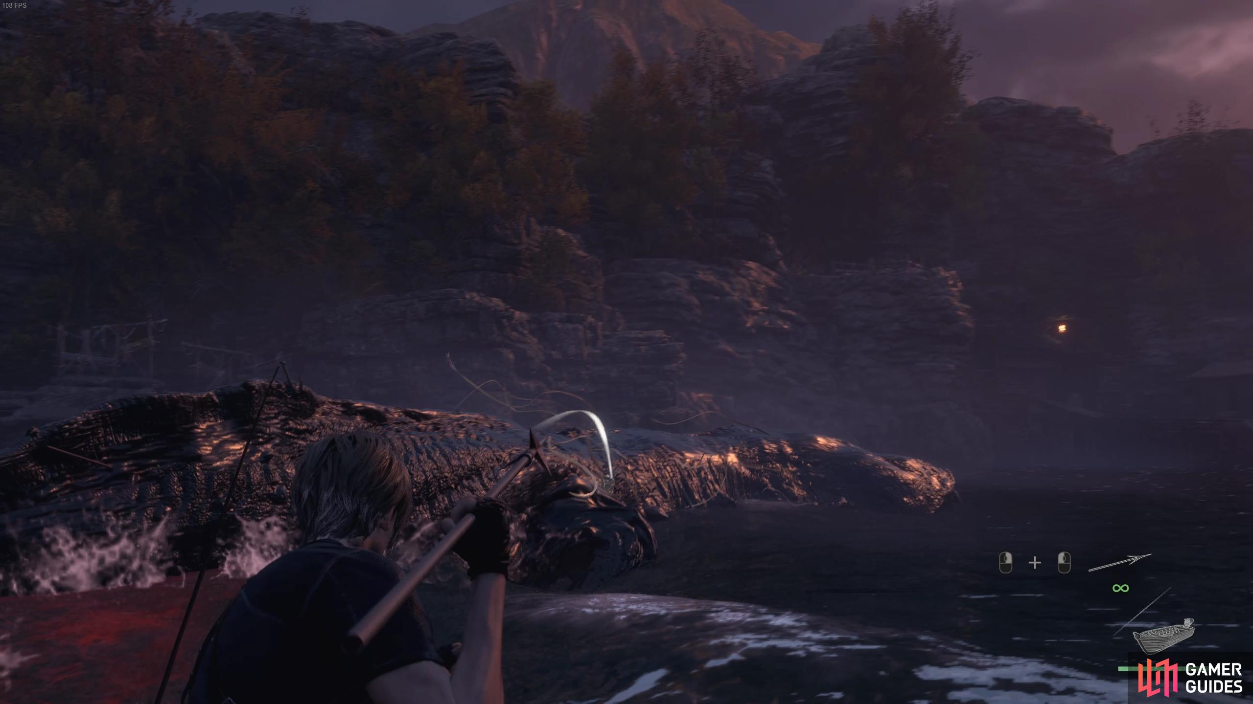 You need to aim carefully to hit the lake monster with every harpoon shot.