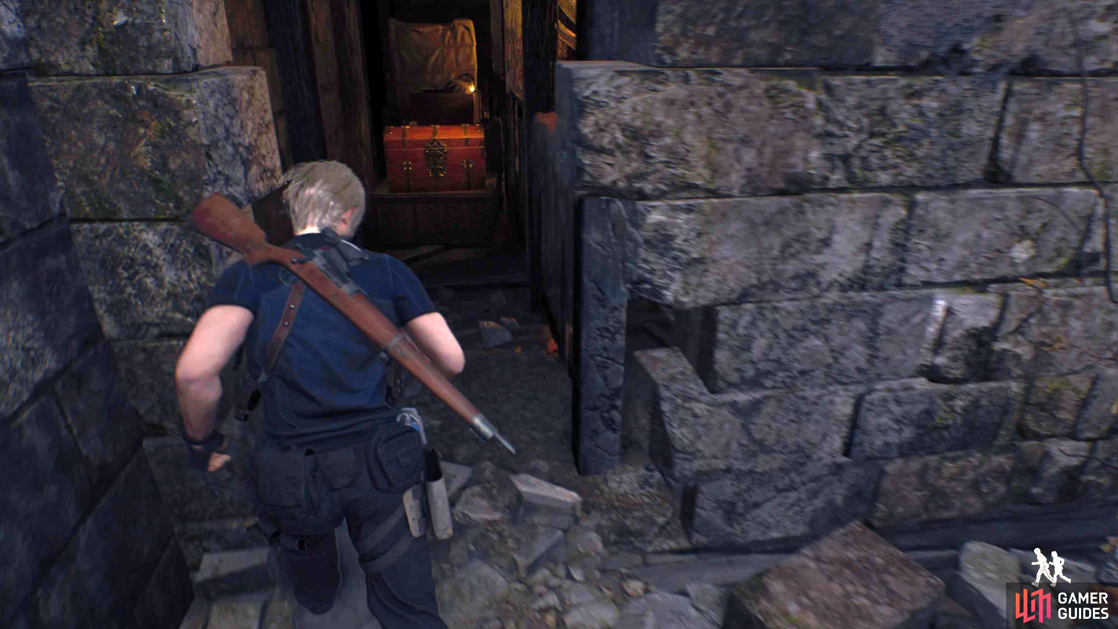 Head to the back of the Merchant's building to find a gap in the wall which contains the Vintage Compass.