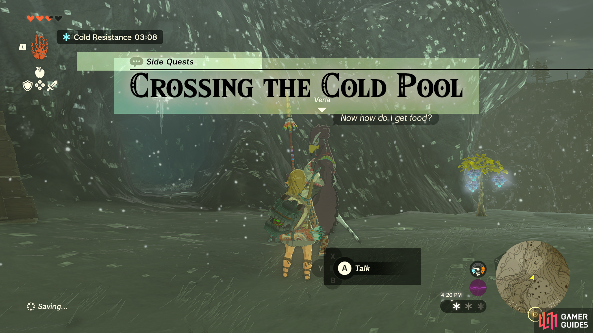 Starting the Crossing The Cold Pond quest in Tears of The Kingdom.