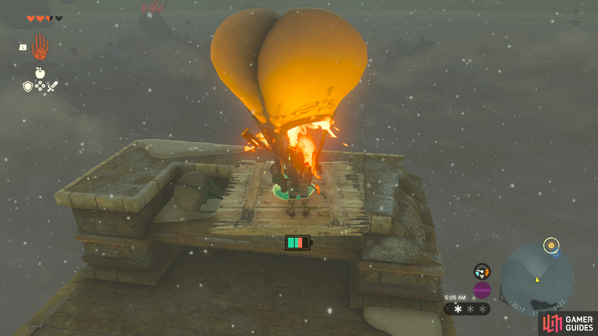 When your ready to ascend, hit the dragon head with a weapon to ignite the balloon.