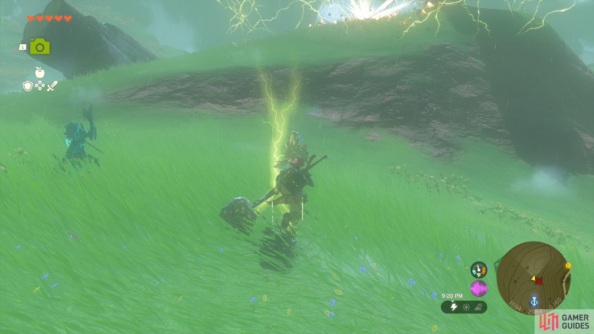 Link will have electricity build around him before being struck.
