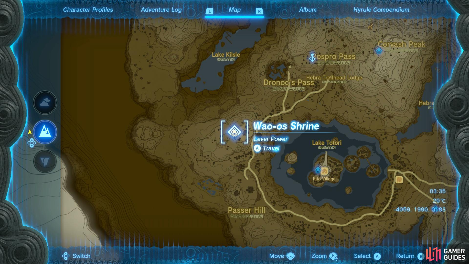 Head to this location on the map to find the Wao-os Shrine.