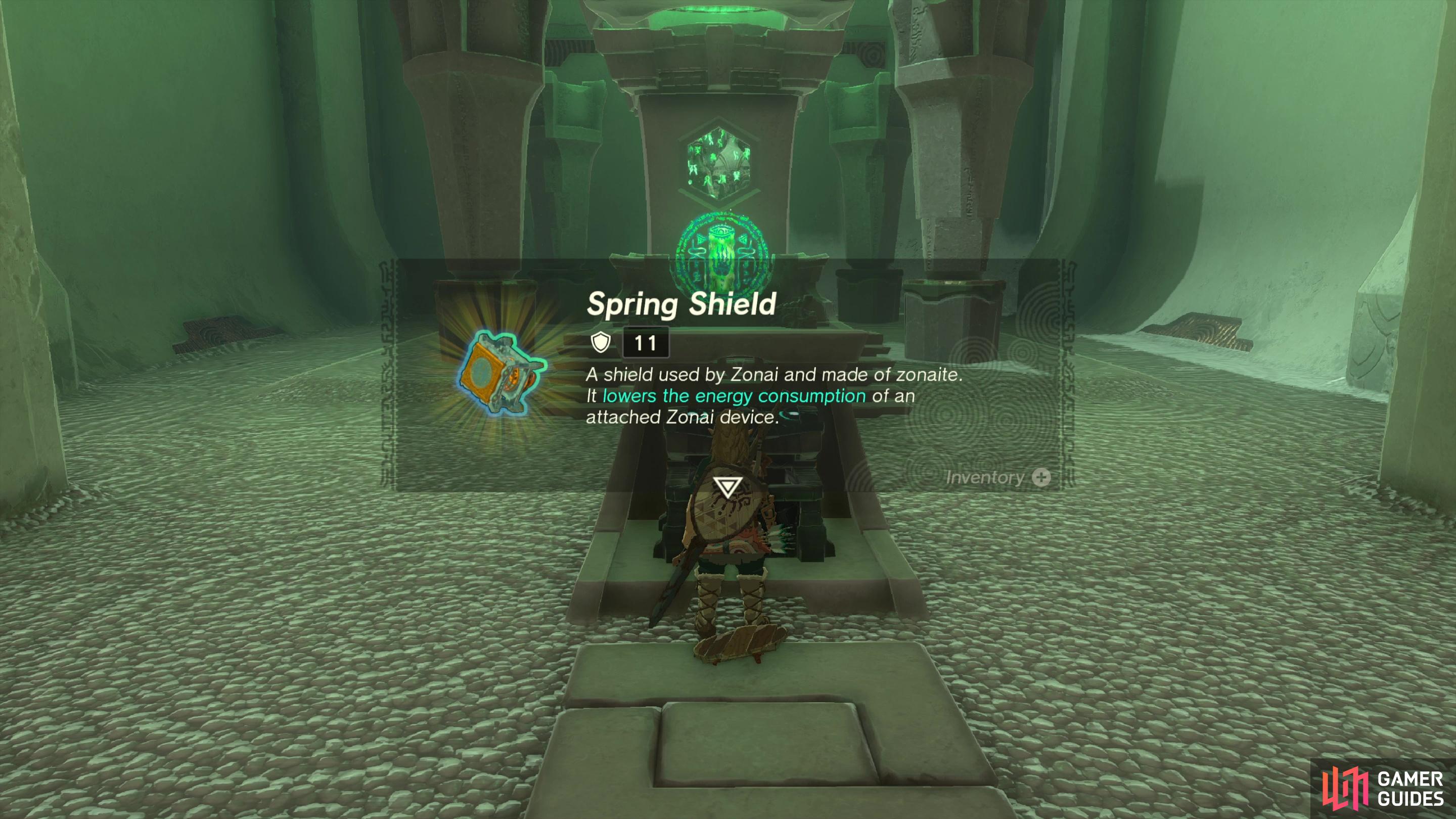 then continue to the end of the shrine to obtain the Spring Shield.