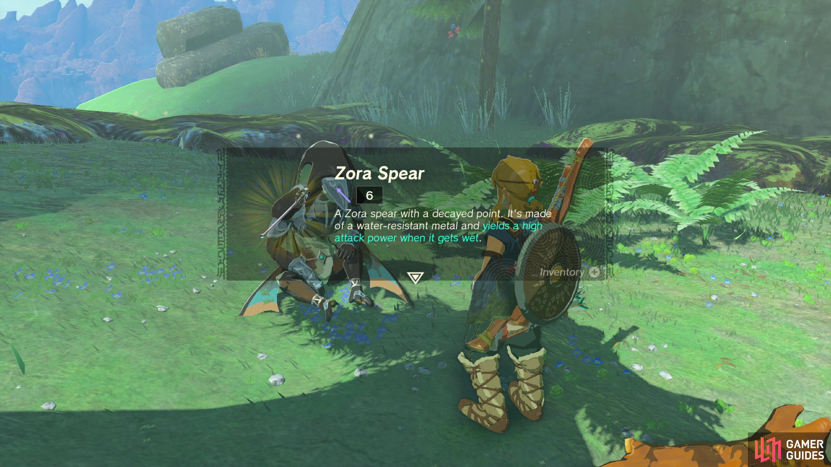 after which he'll reward you with a Zora Spear.
