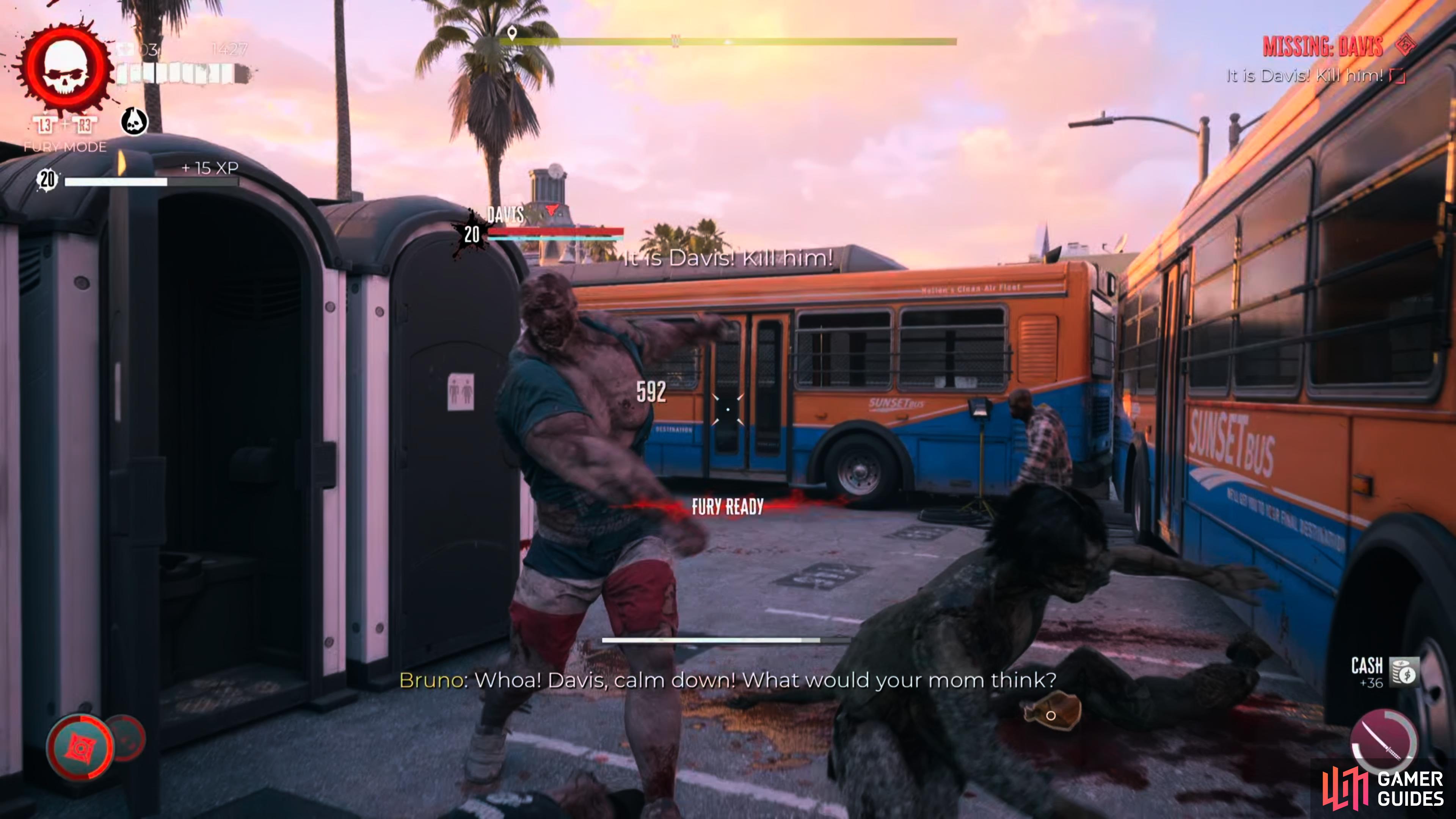 Fighting Davis in the Santa Monica bus lot.