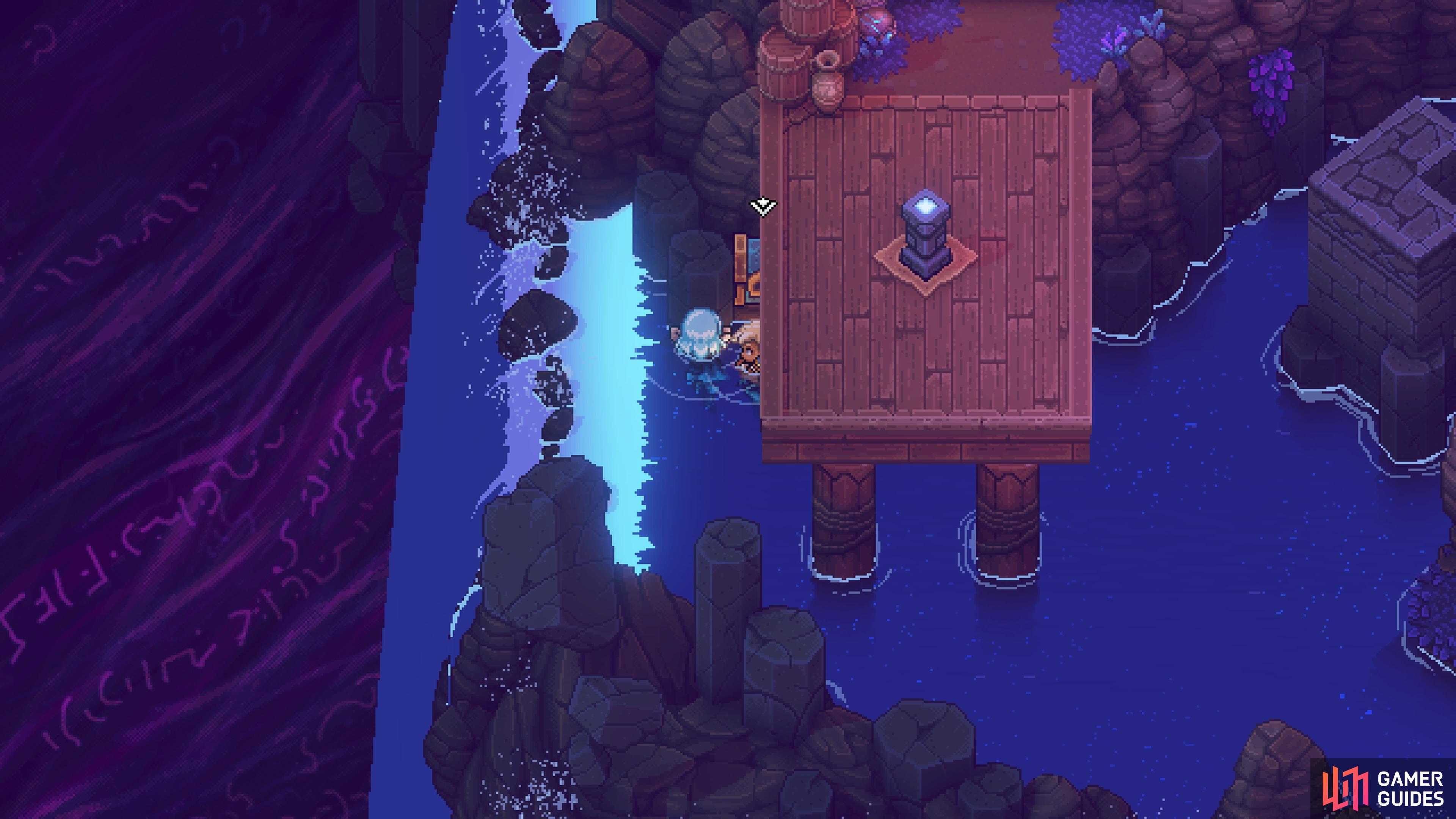 Swim underneath the pier here in the Turquoise Room to find a chest with a Rainbow Conch.