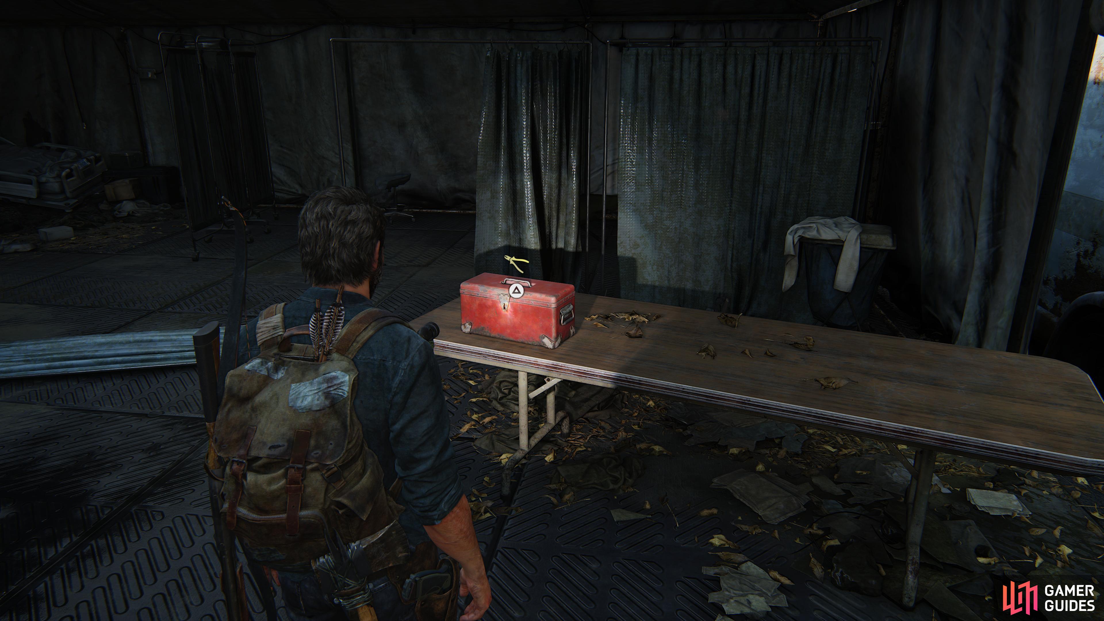 Collect the Tools Upgrade Level 5 from inside a tent.