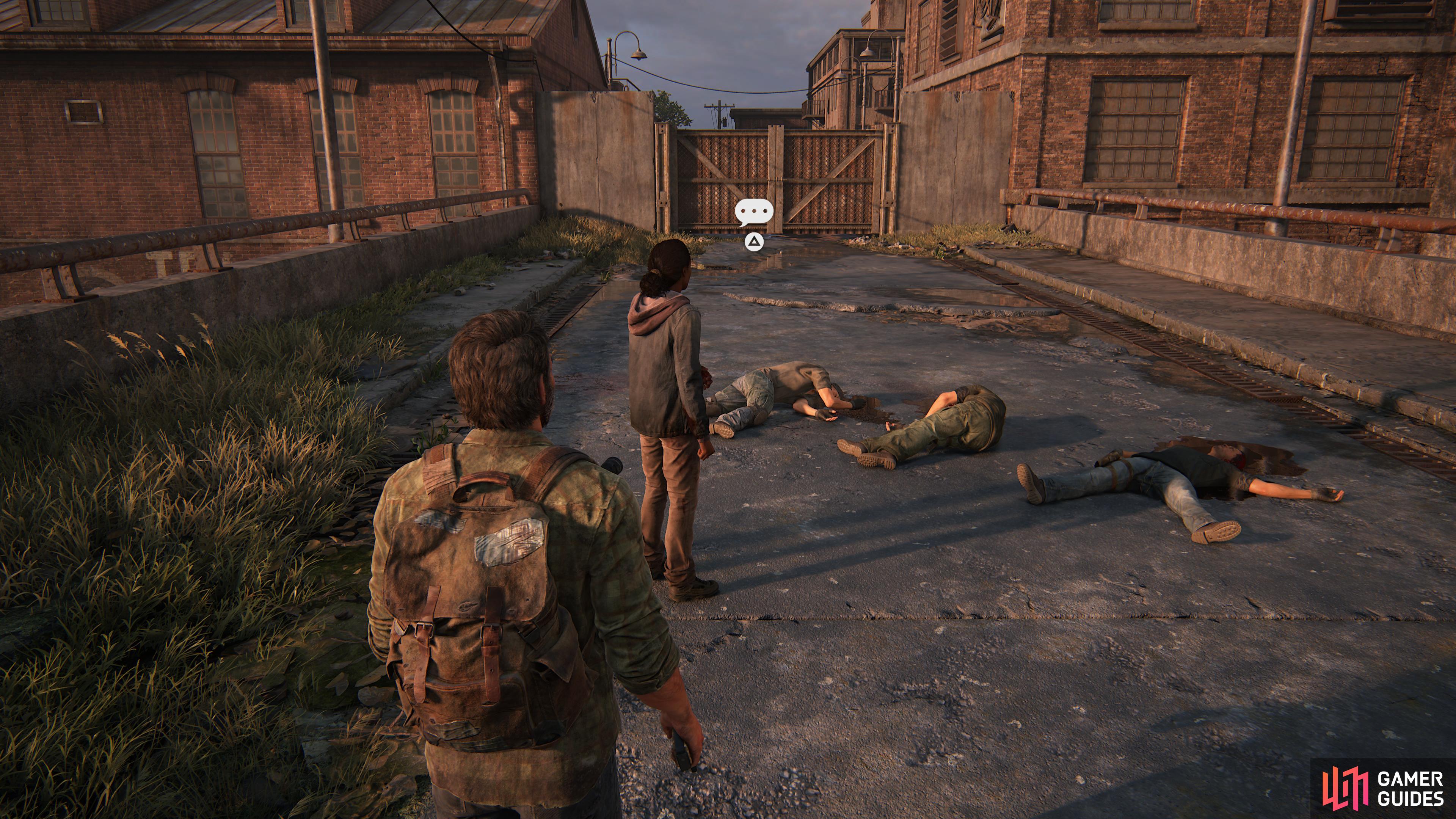 Approach the corpses on the bridge to get an optional conversation. 