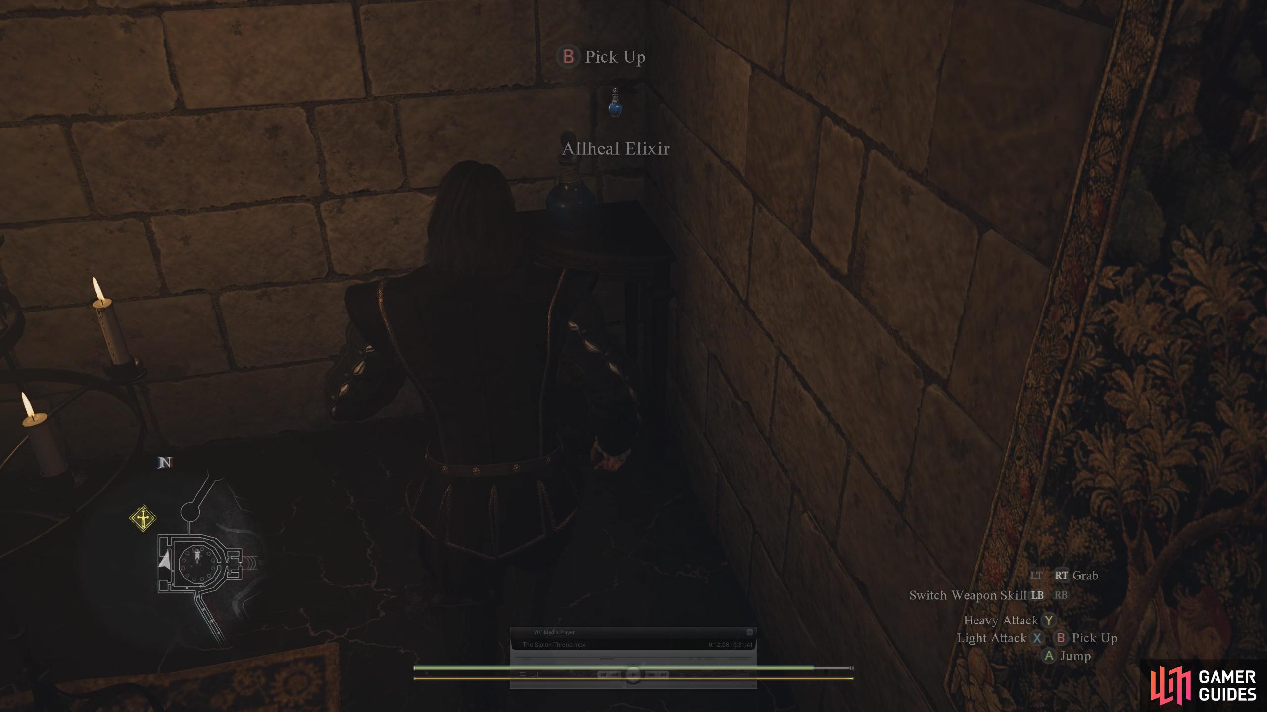 In the hidden passage, make sure you pick up the Allheal Elixir before heading through the door.