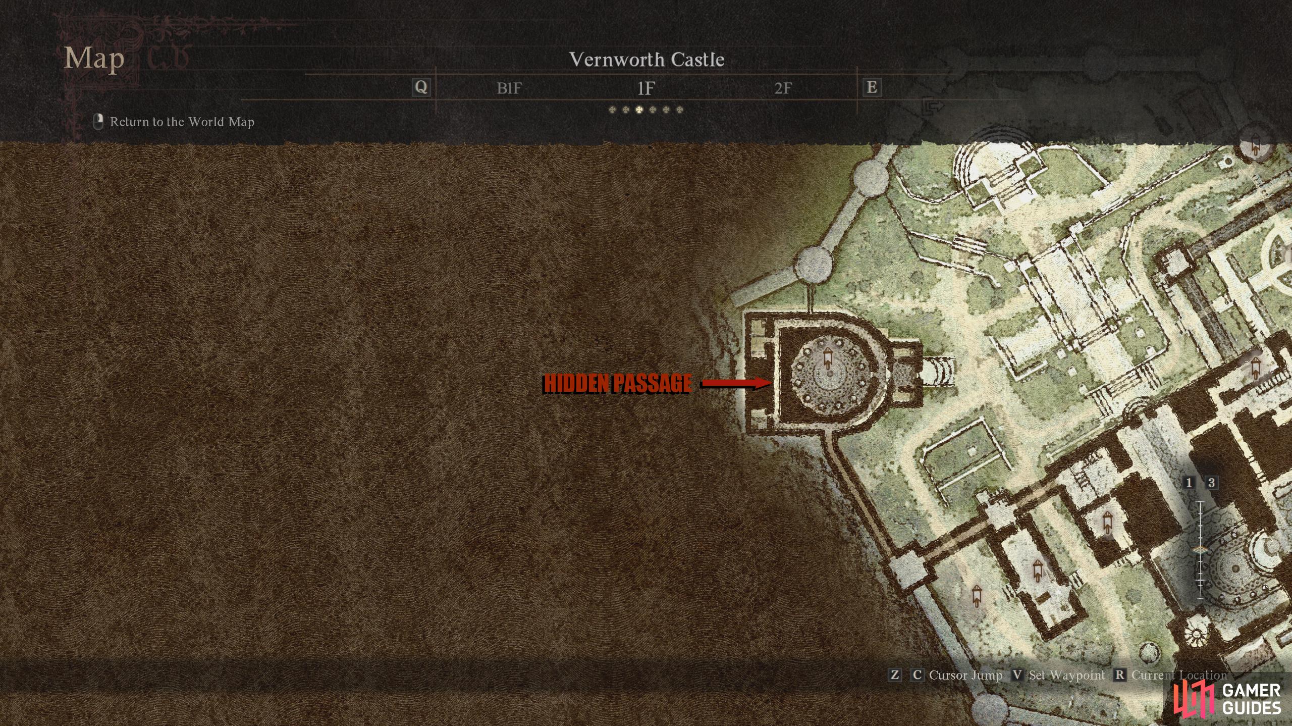 This is roughly where you’ll find the hidden passage on the map.