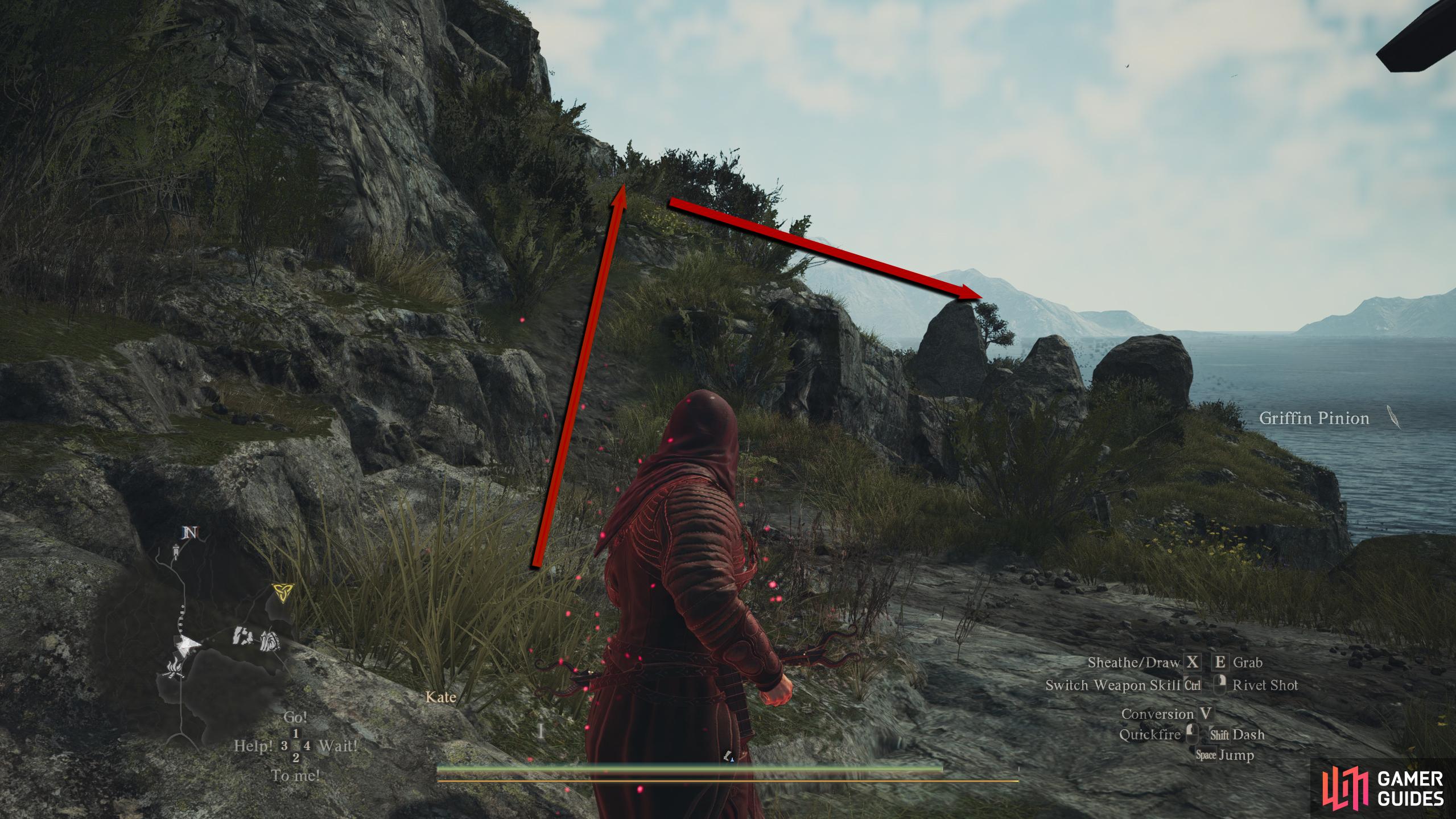 When you exit Cliffside Cave, hang a left behind the house and go up the slope.