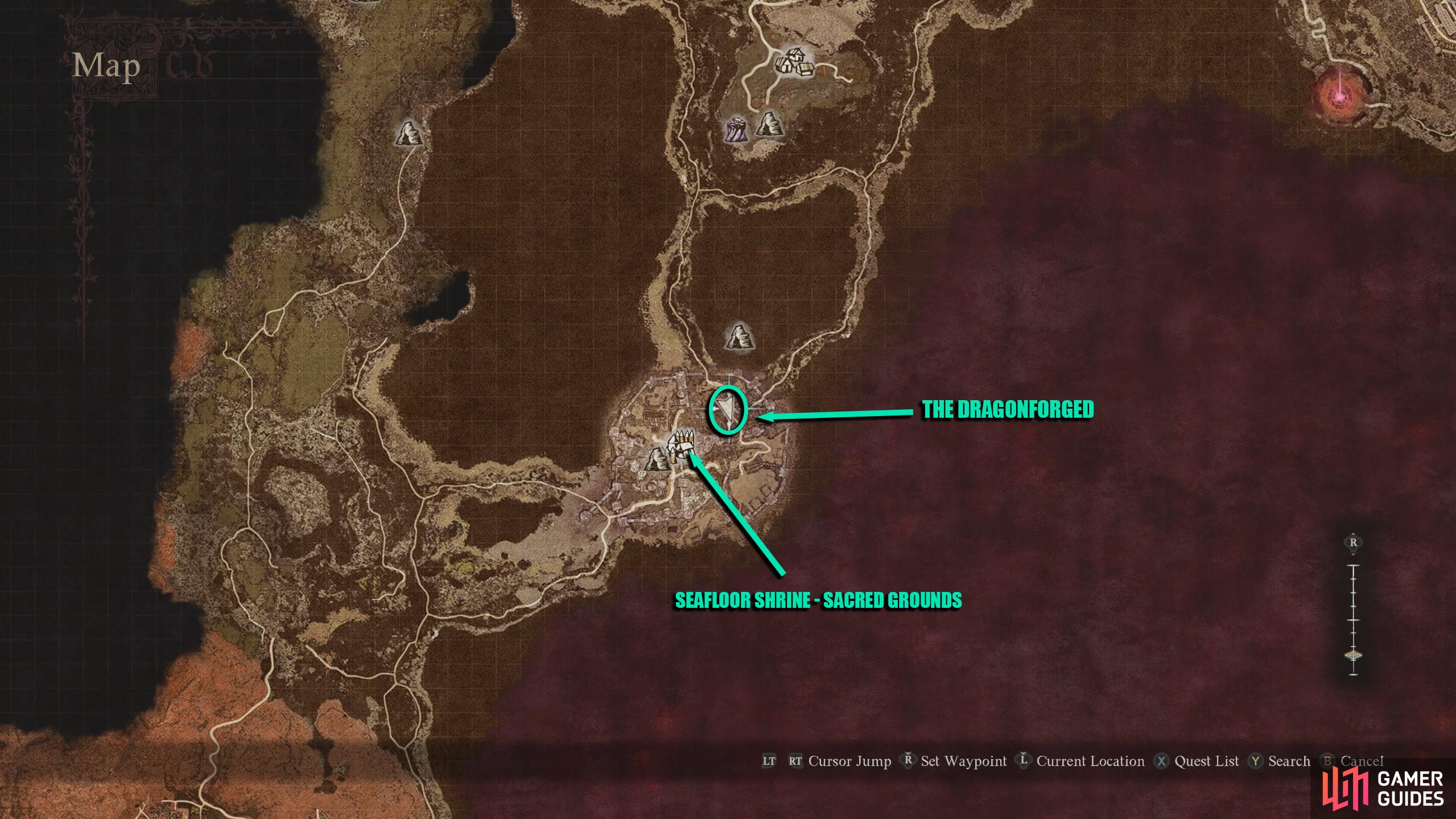 In the post-game, The Dragonforged will appear in the Seafloor Shrine - Sacred Grounds.