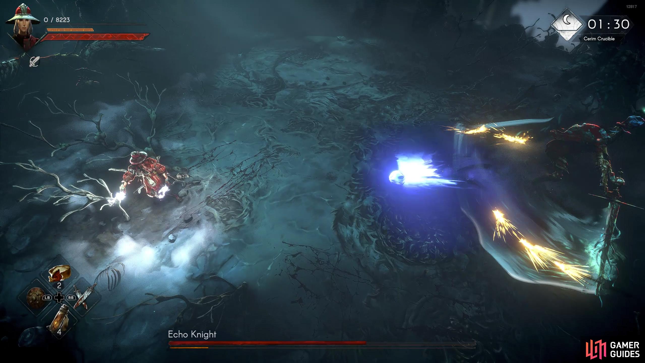 Orb Barrage: This is a three-hit attack. The first attack will involve the boss spinning around and unleashing an orb.