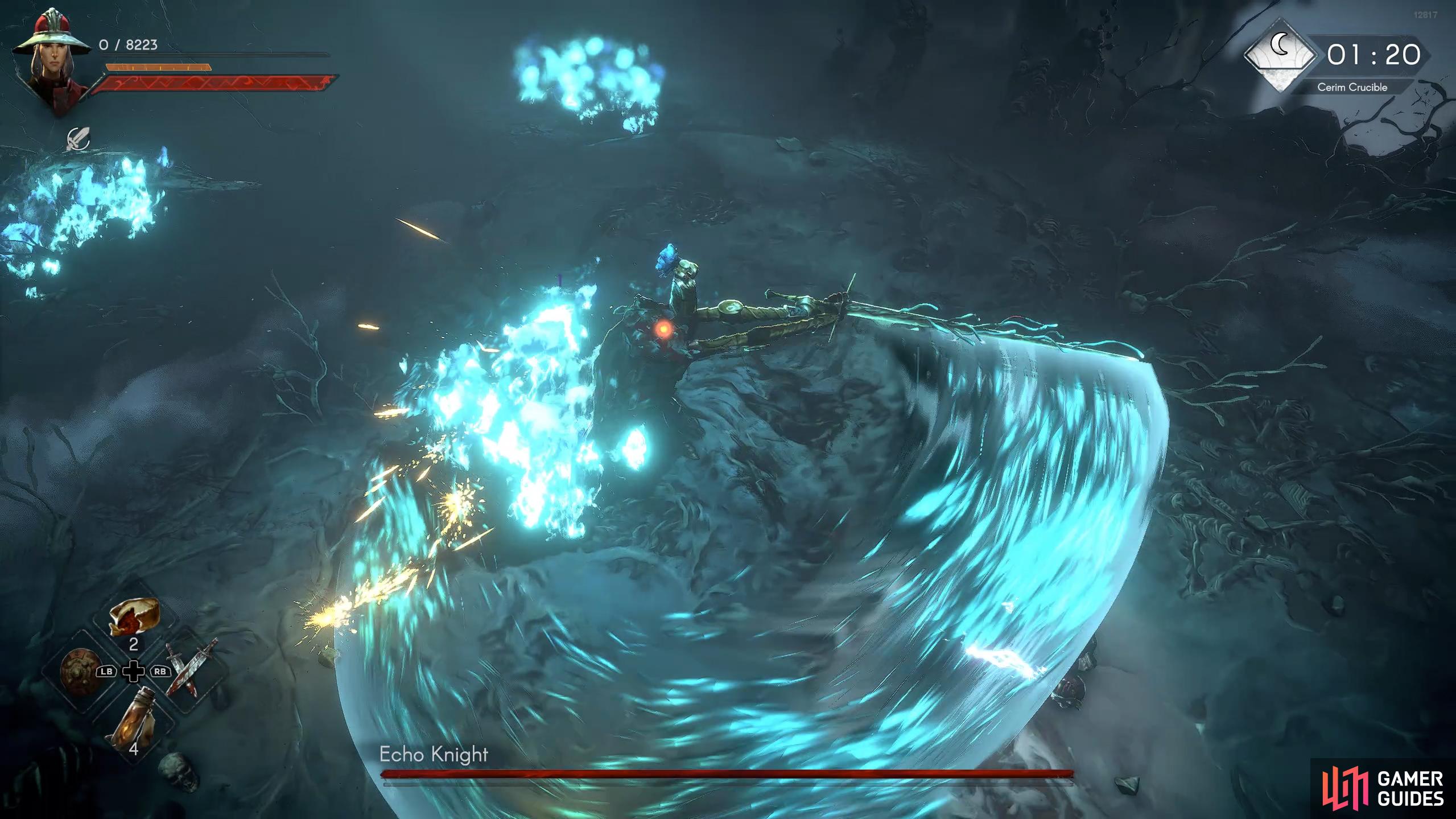 Spinning Orb: The Knight will spin around with its sword out.