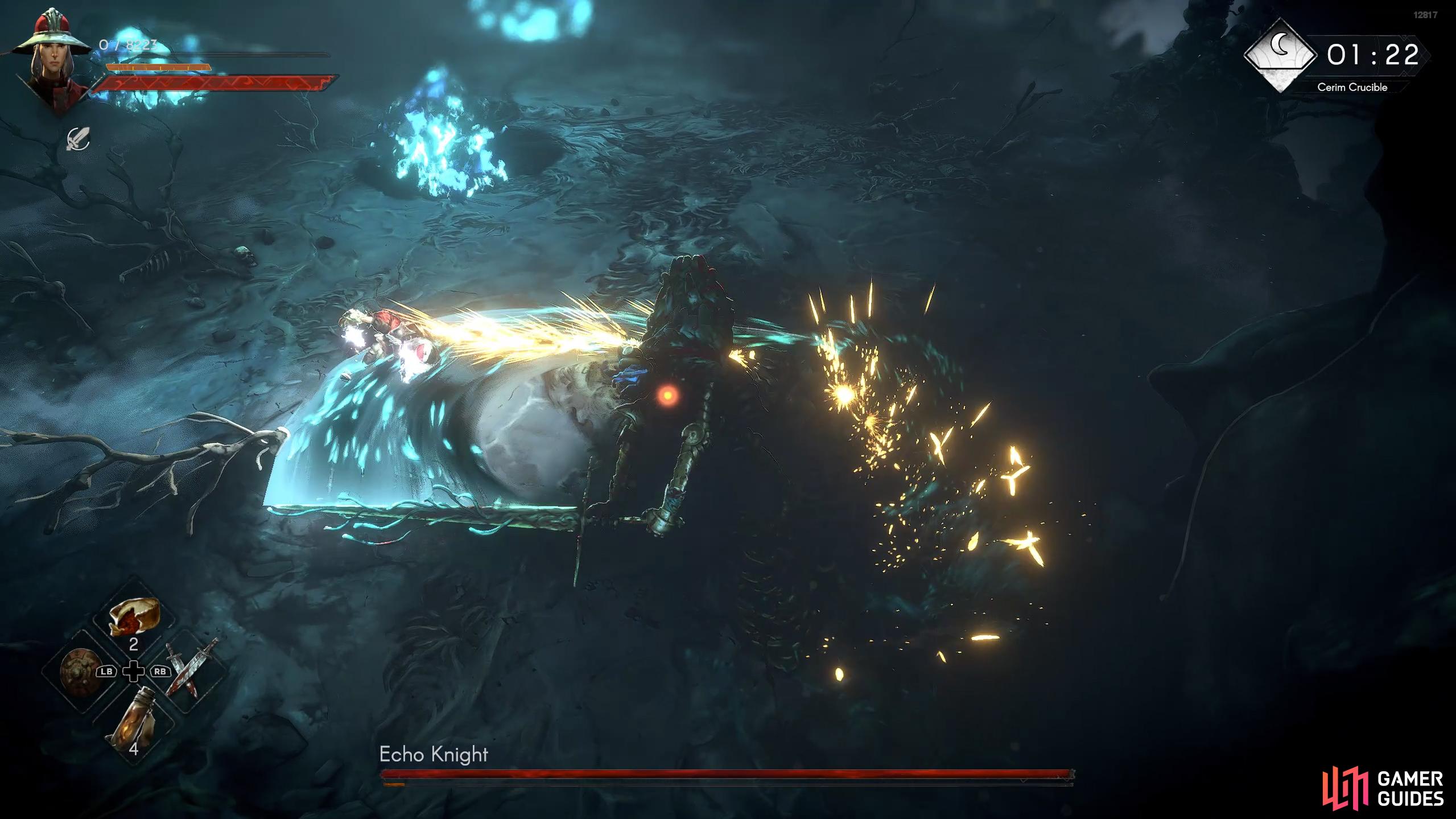 Sword Combo: This is a three-hit attack. The first attack will be from right to left (boss’).
