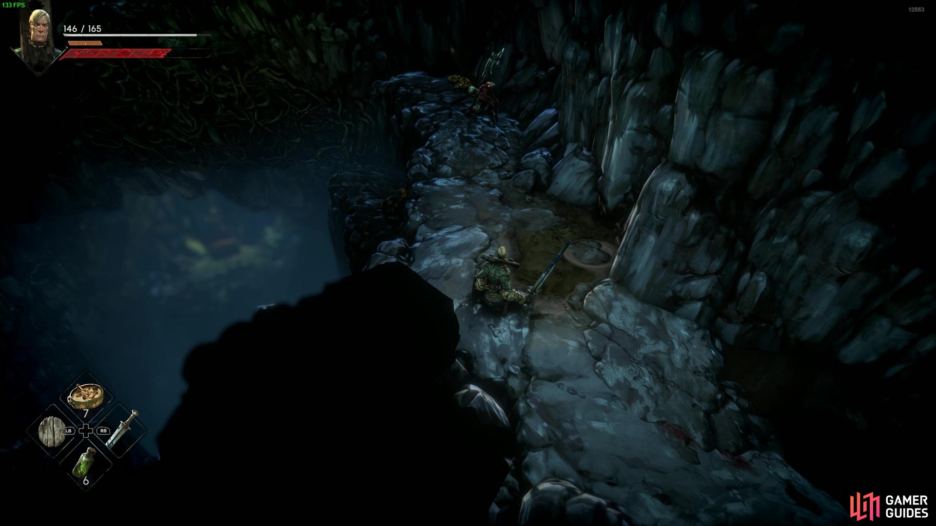 After climbing the vines and ladder, there’s another vine that leads to a checkpoint, but not without more big nasty guards.