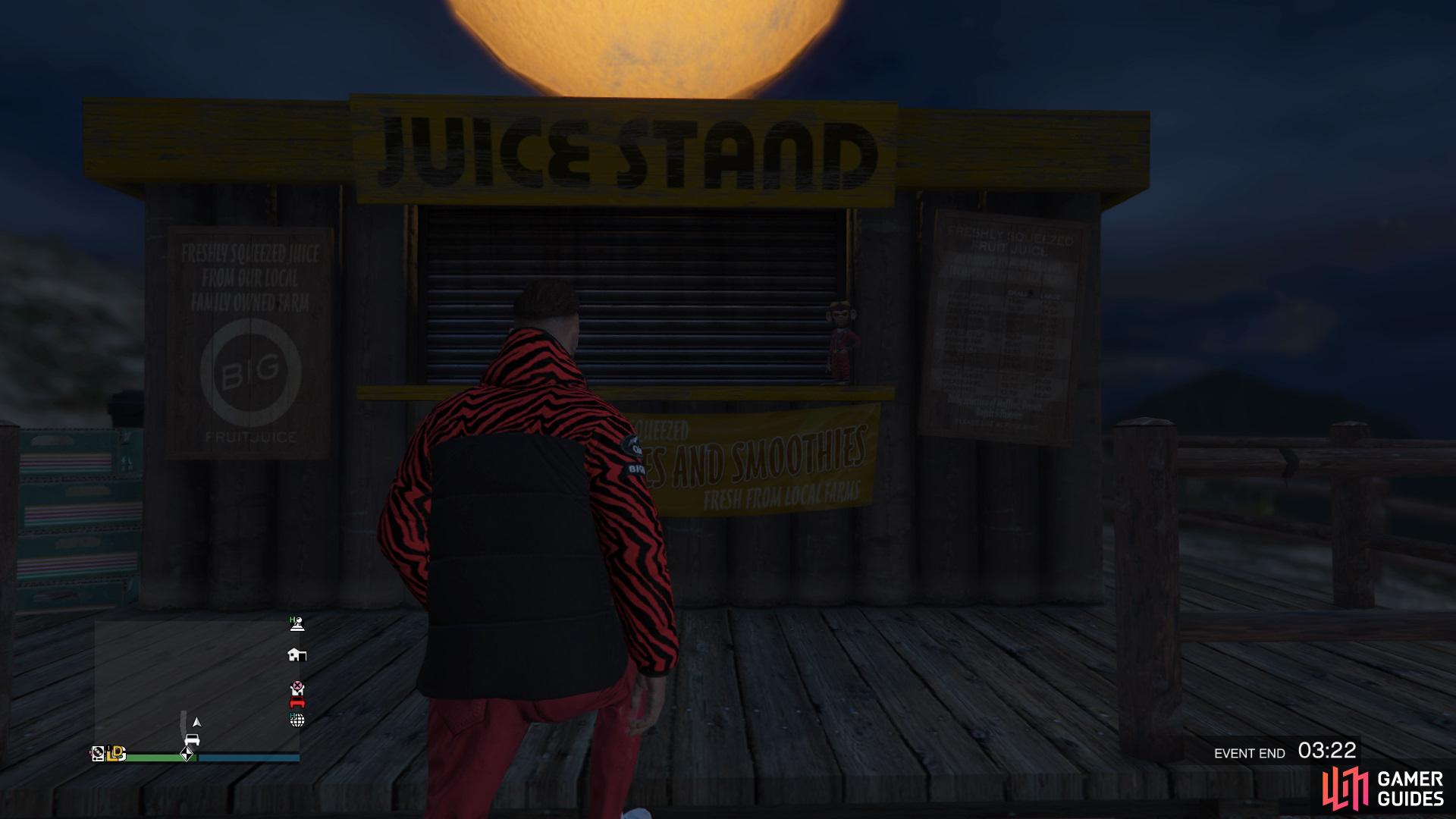 to find the action figure sitting in the juice stand