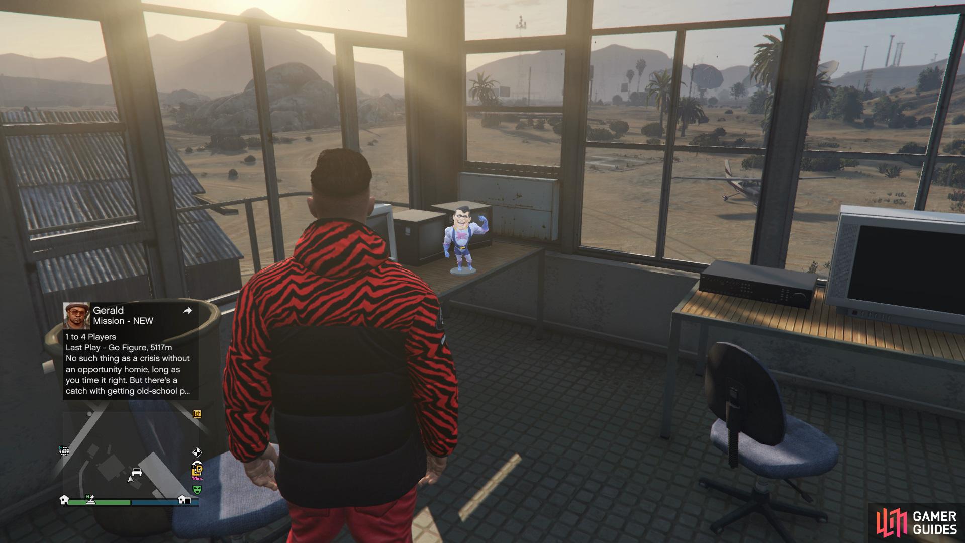 to find the action figure sitting in the sandy shores airfield control tower.