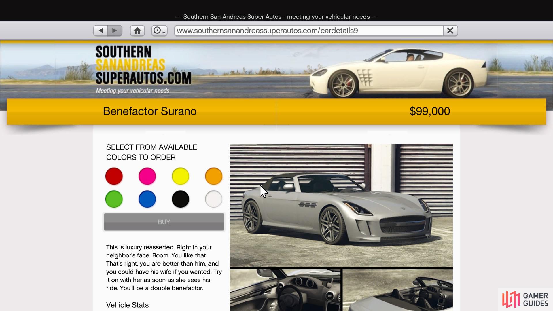 Purchase the Surano off Southern San Andreas Super Auto for $99,000