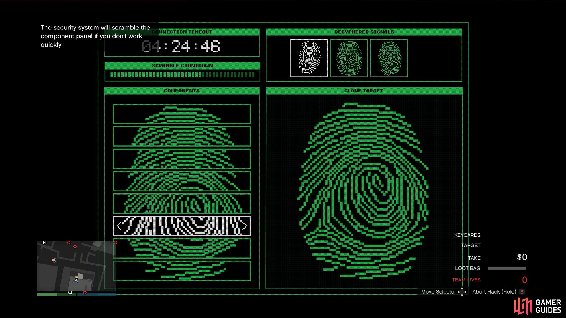 then once you're inside head up to the top of the marked building and hack the fingerprint scanner. 