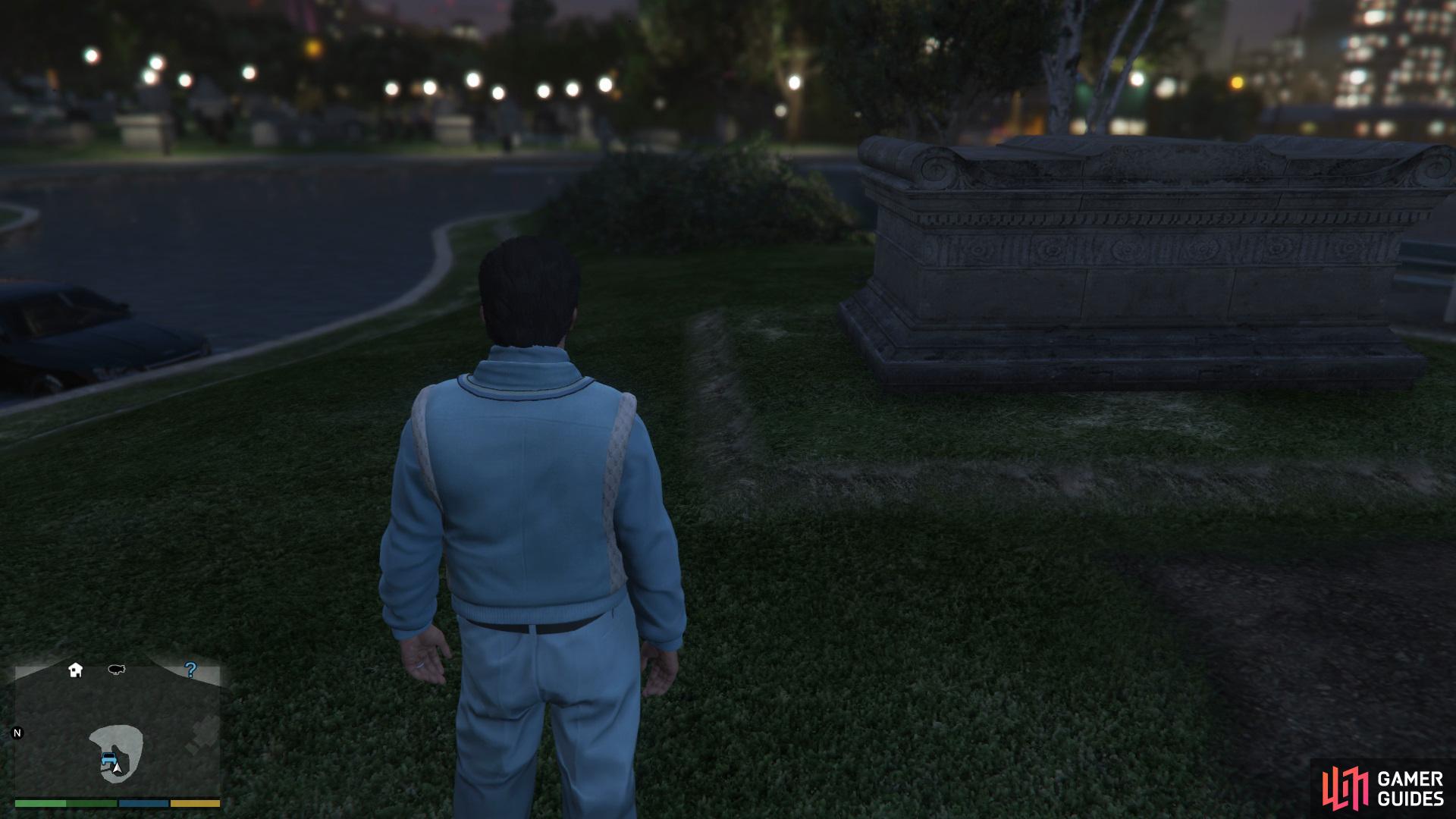 to find the epsilon tract sitting in front of tombstone.