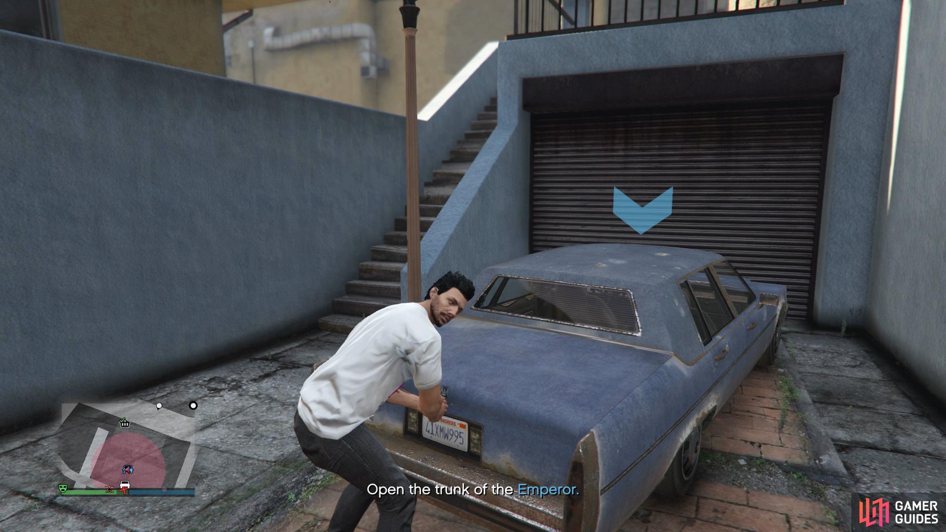 Head to Vespucci Canals and collect the Signal Jammers from the trunk of the Emperor