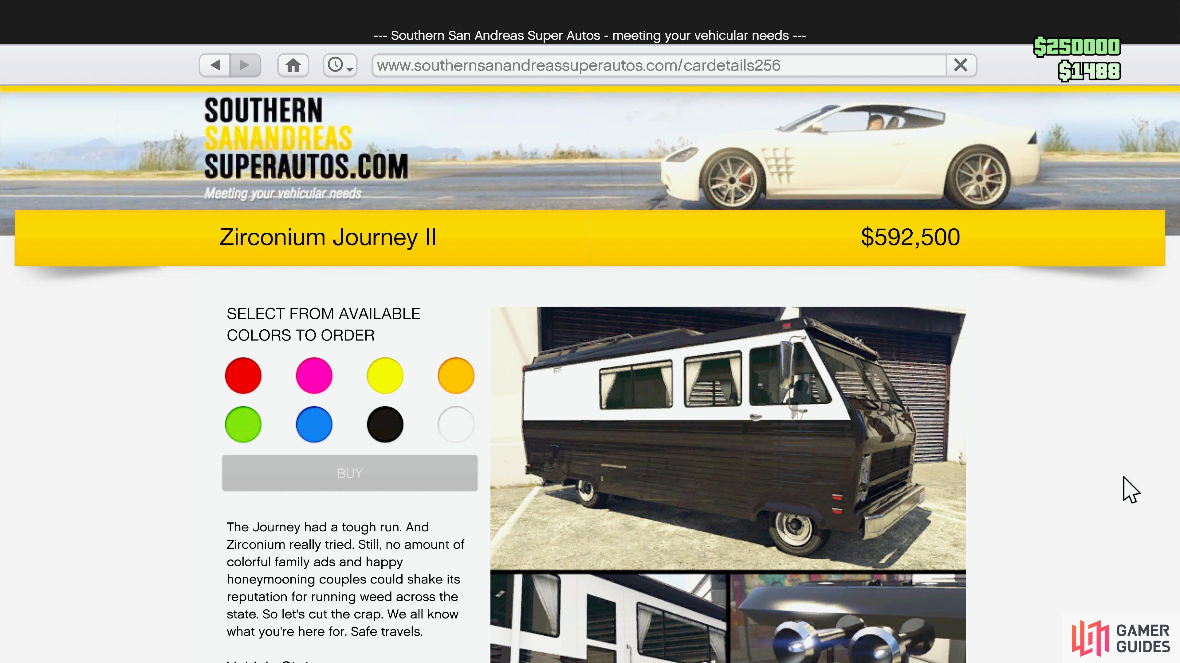 You can purchase the Zirconium journey II from the Southern San Andreas Super Auto.