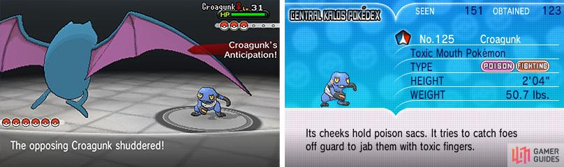 Poison/Fighting Croagunk is weak to Flying, Ground and Psychic moves.