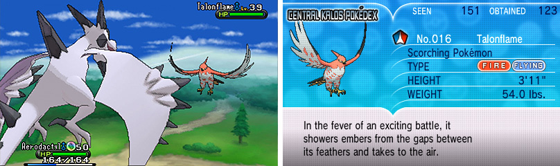Talonflame is a monster with its Hidden Ability Gale Wings (unavailable in the story).