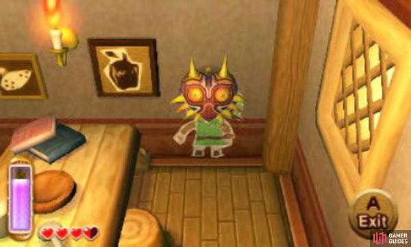 Easter Egg: If you head back to your house/Ravio's house (delete as applicable); merge into the right-hand wall and you'll appear to be wearing a rather familiar mask…  Perhaps there's pictures you can do this to in other peoples houses…
