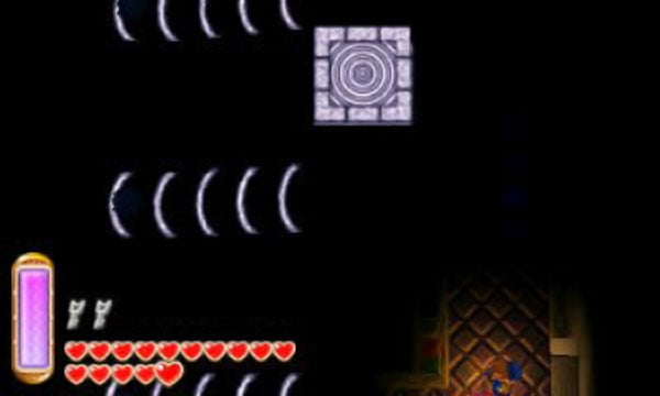 Darkened rooms may have moving arrows to indicate a required route or highlight where the solution of a room puzzle is.