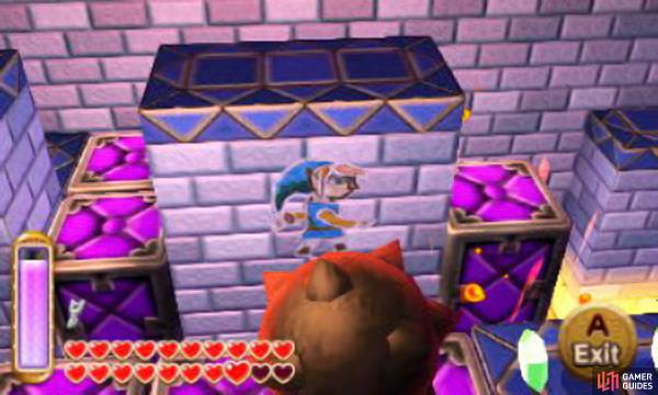 The purple platforms will appear as you're near them, so the trick is to memorize what makes them appear (and dissapear) so you can roll each spiked ball to the other end of the room (the second one on the right of the room requires you to merge with the walls in your way as the ball runs down to your left - see screenshot above).