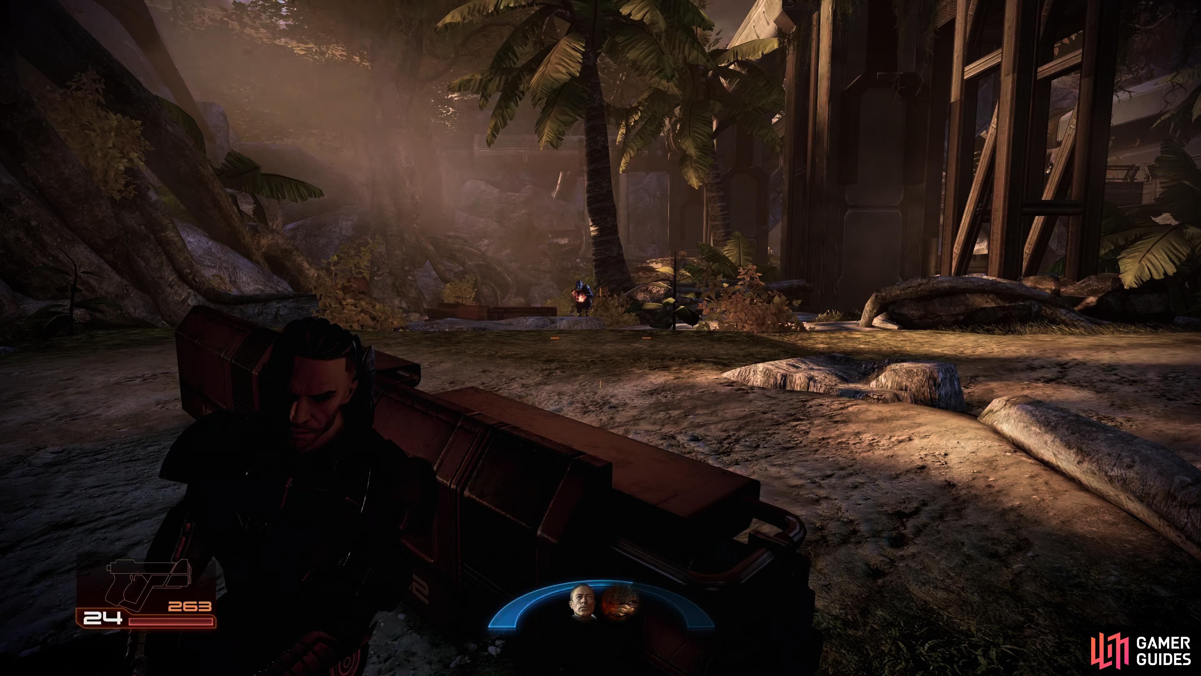 As soon as you enter the area, you'll be shot at from straight ahead by two Troopers, use the nearby cover to take them down
