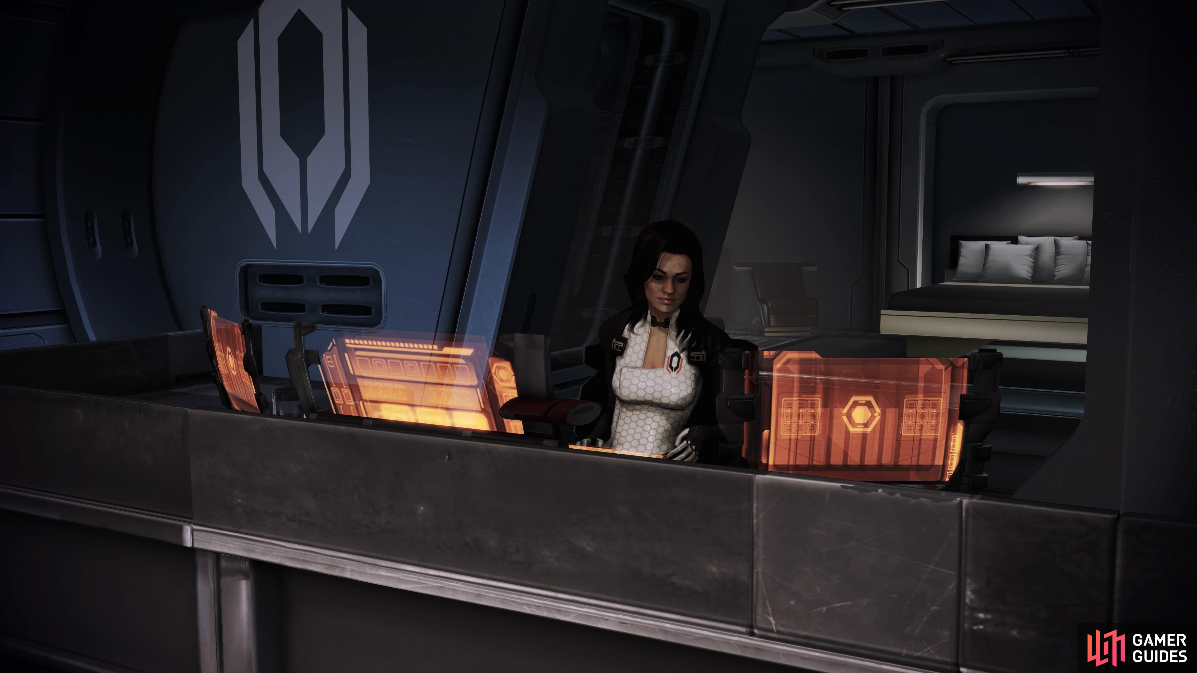 Speak with Miranda in her office which can be found on the 2F of the Normandy. 
